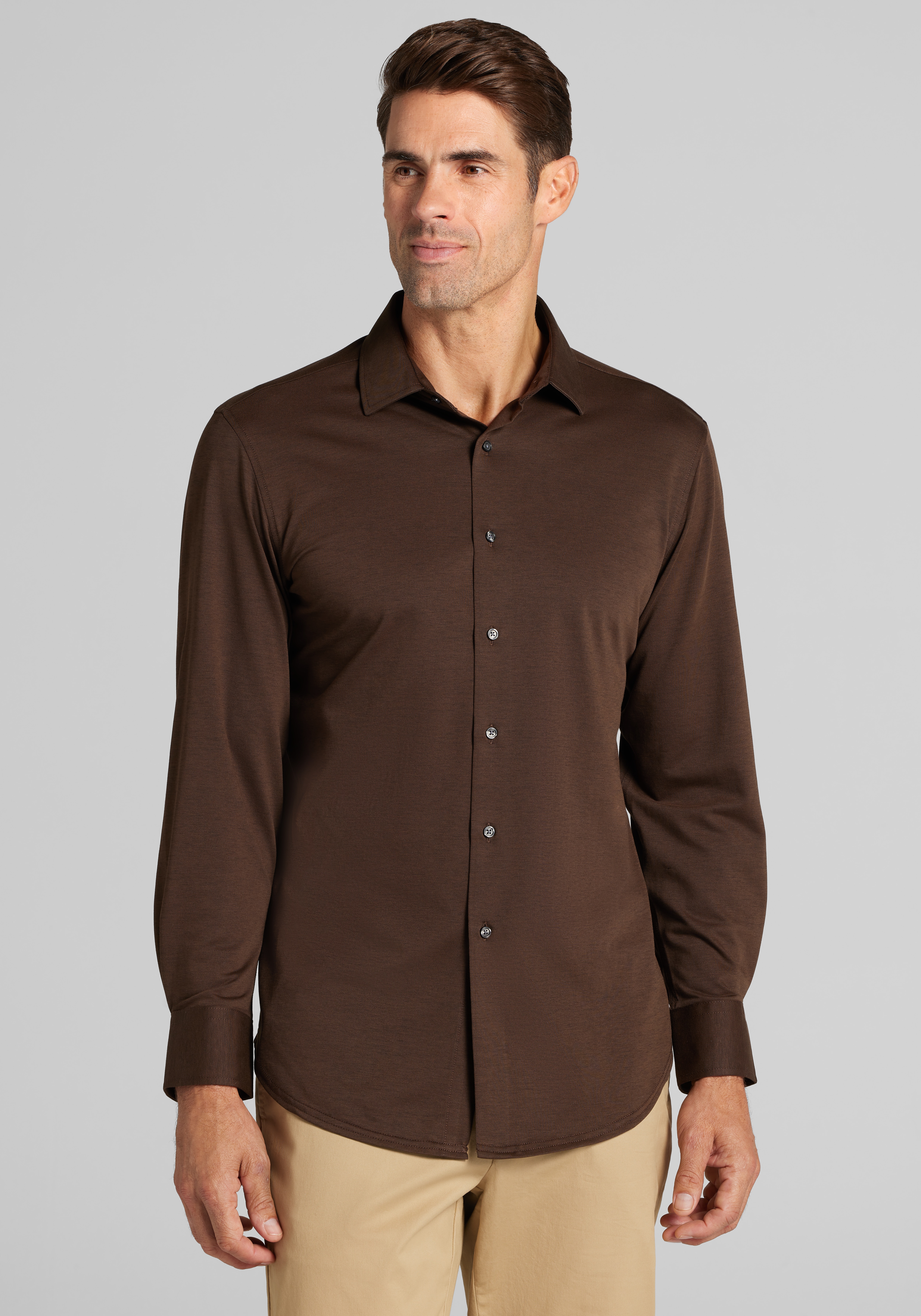 Men's Casual Tops, Traveler&reg; COOL<i>MOTION</i> Tailored Fit Knit Pique Button-Up Shirt - Jos A Bank