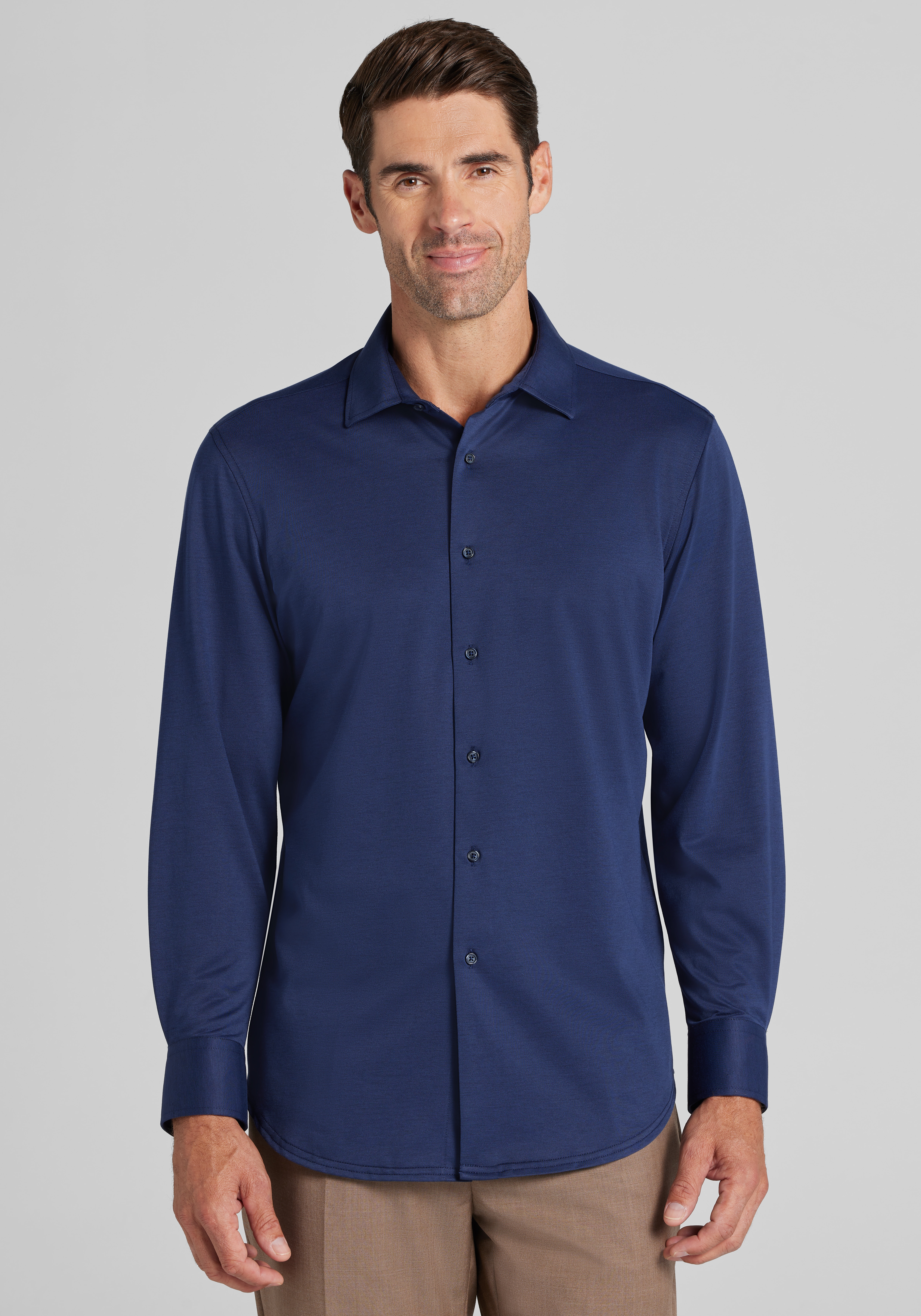 Men's FLYOUT_CATEGORY, Traveler&reg; COOL<i>MOTION</i> Tailored Fit Knit Pique Button-Up Shirt - Big & Tall - Jos A Bank