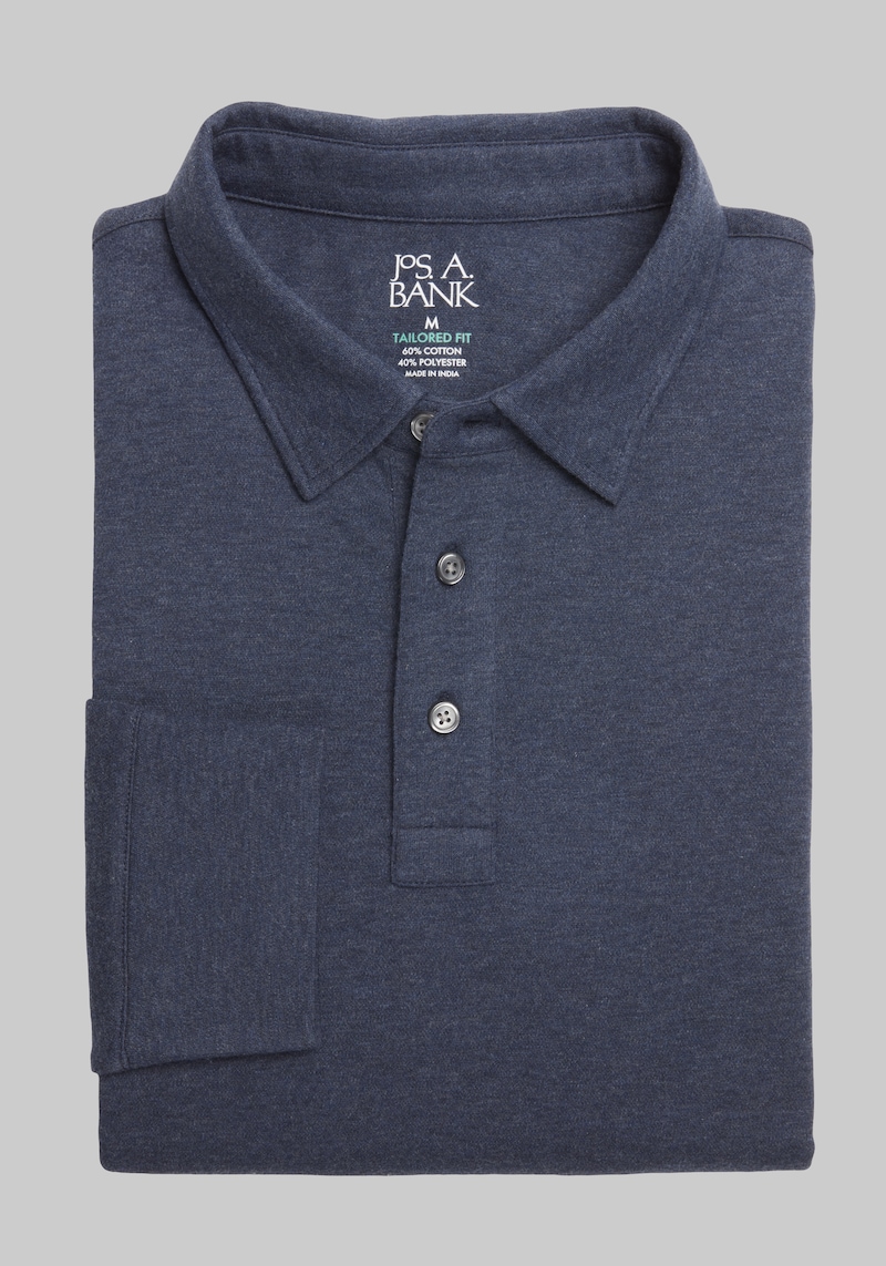 Men's Jos. A. Bank Tailored Fit Supreme Touch Polo at Jos. A. Bank, Blue/Navy Heather, Size X Large - Shirts