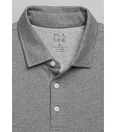 Jos. A. Bank Traditional Fit Micro Geo Jacquard Long Sleeve Polo CLEARANCE