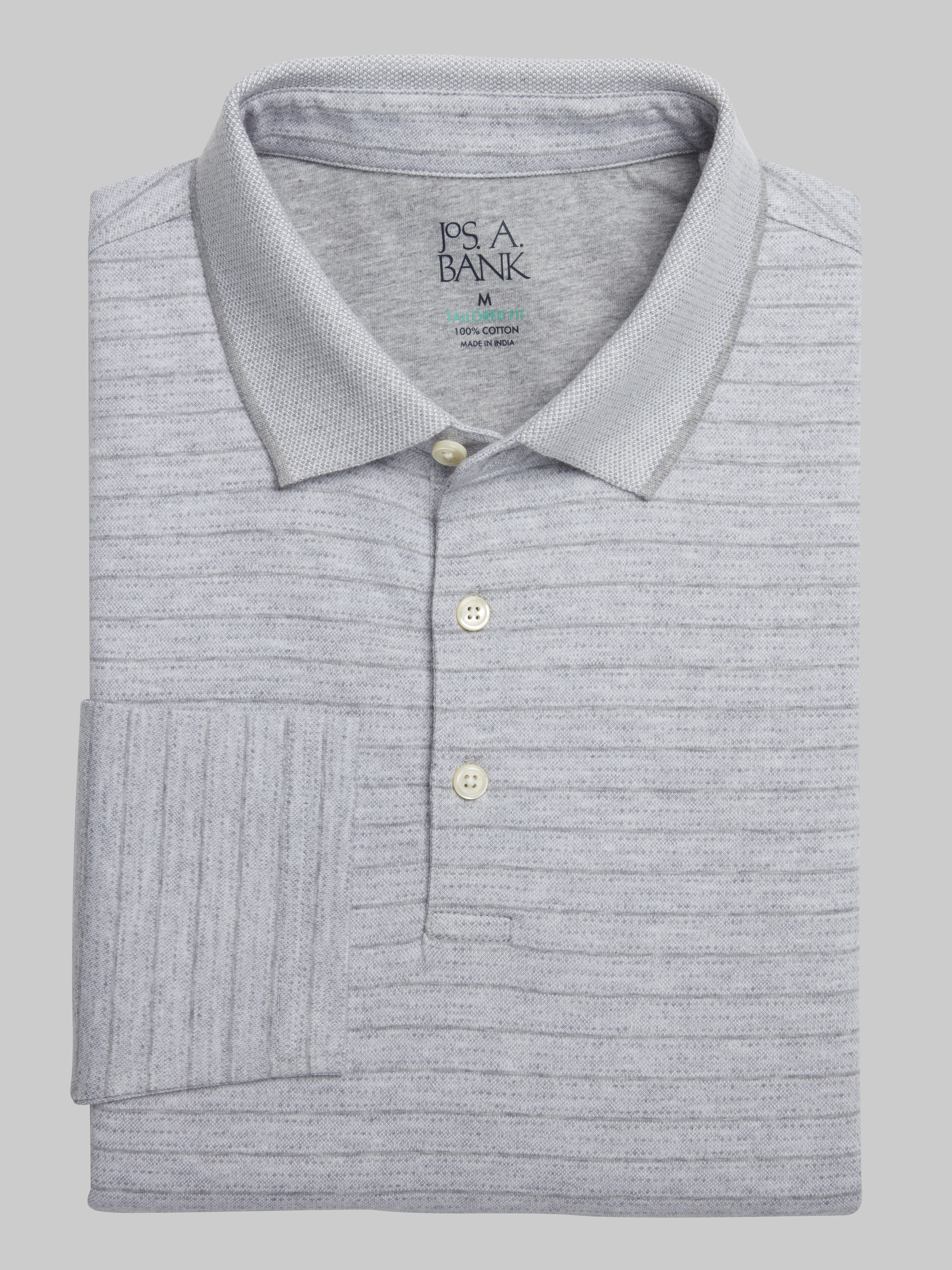 Jos. A. Bank Tailored Fit Bird's-Eye Stripe Long-Sleeve Polo - Big & Tall CLEARANCE