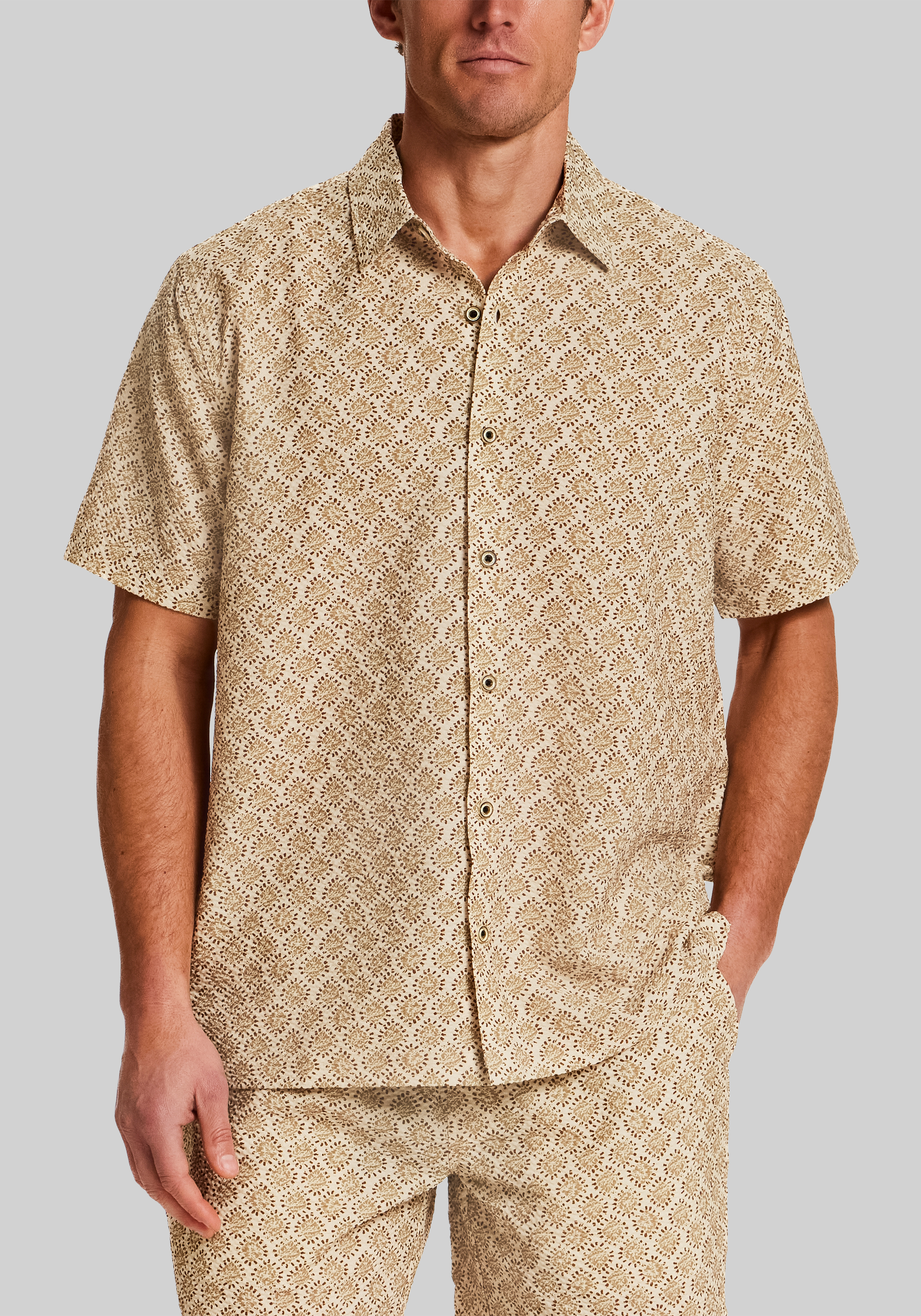 Men's New!, Vintage & Black Traditional Fit Medallion Seersucker Short Sleeve Shirt - Jos A Bank
