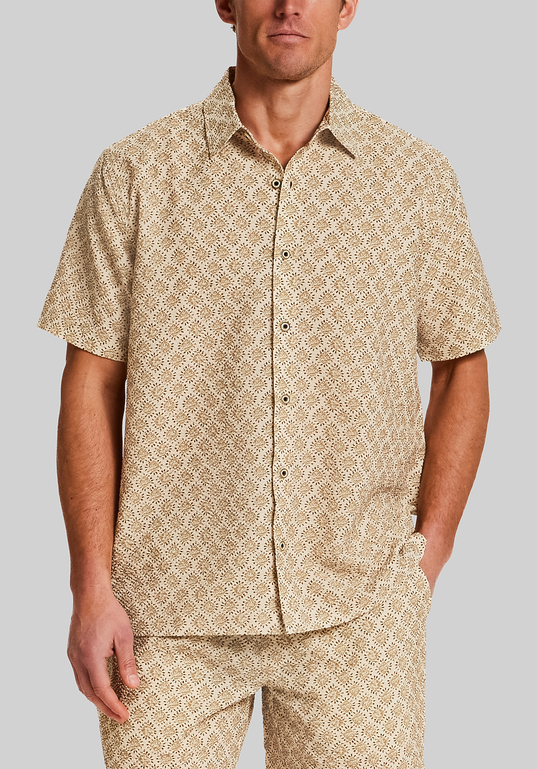 Vintage & Black Traditional Fit Medallion Seersucker Short Sleeve Shirt