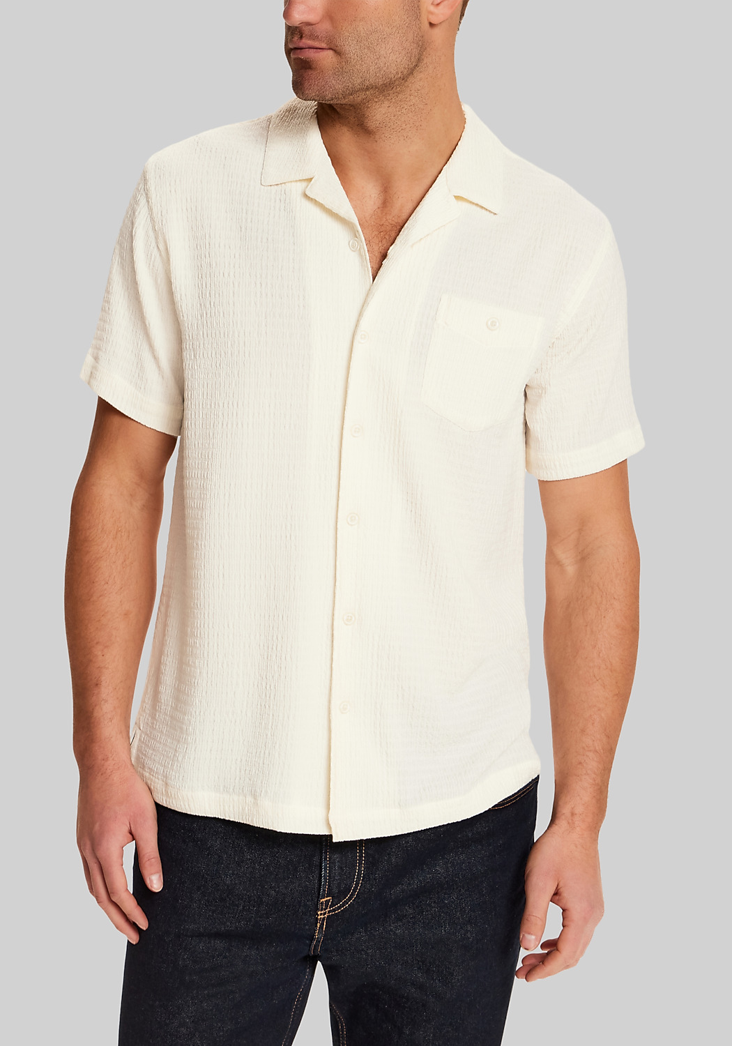 Vintage & Black Traditional Fit Crinkle Texture Short Sleeve Camp Shirt