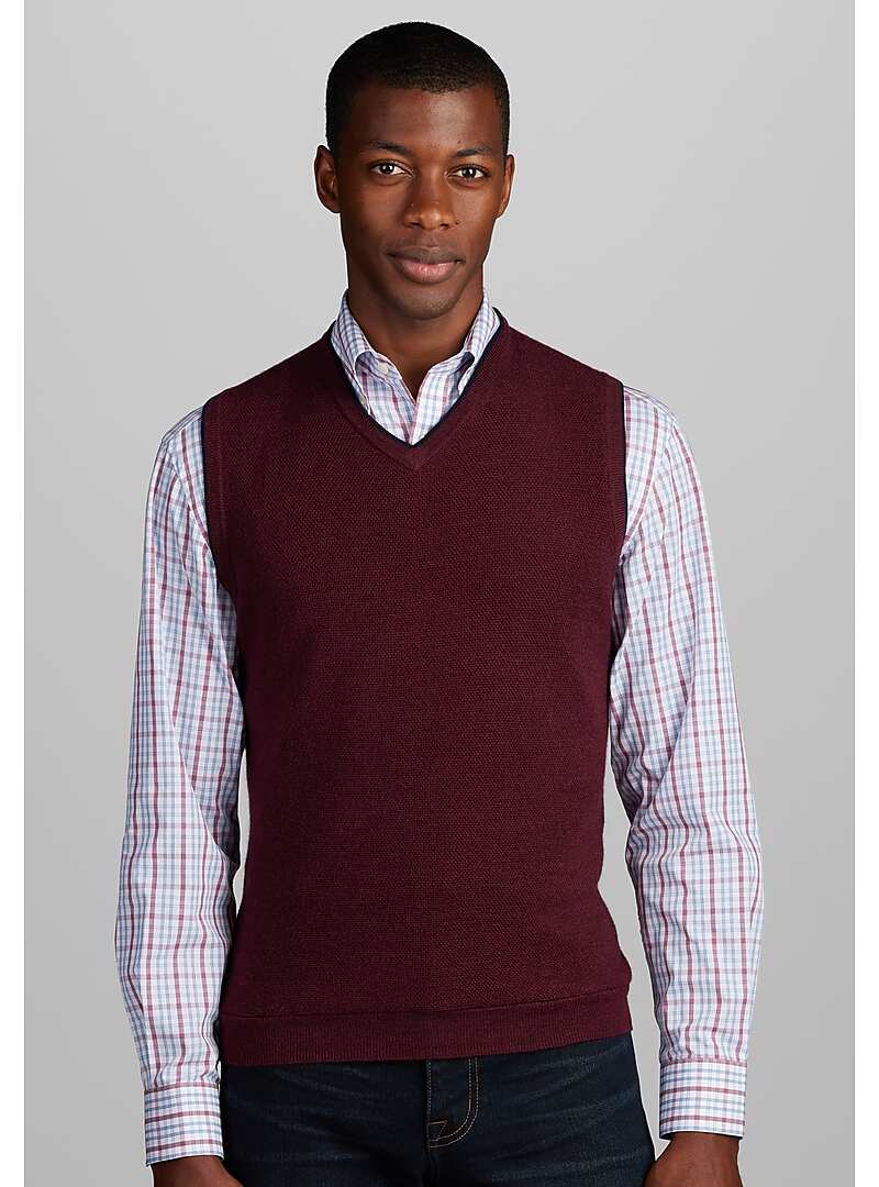 Jos. A. Bank Tailored Fit Micro Texture V-Neck Sweater Vest - Big ...