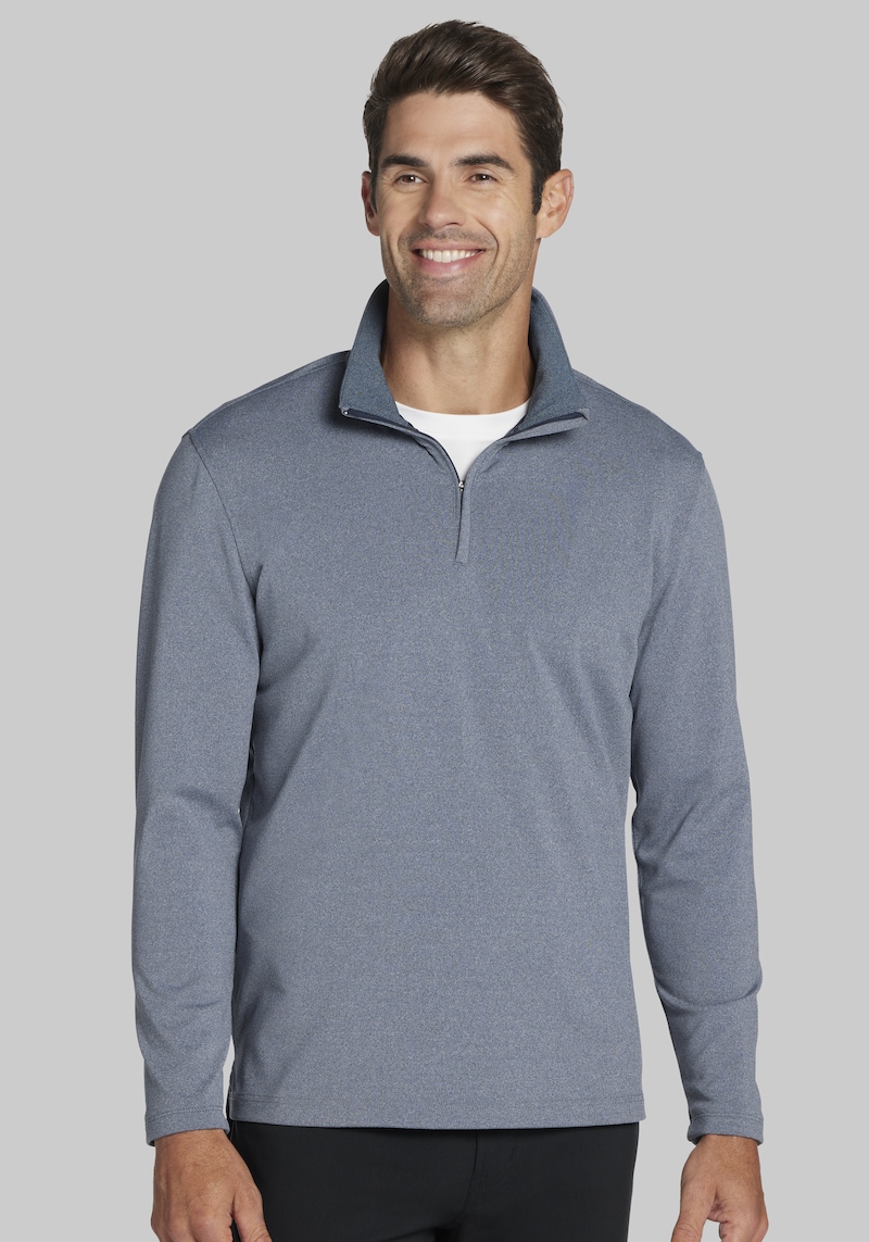 Men's Big & Tall Traveler Performance Long Sleeve Quarter Zip- Big and Tall at Jos. A. Bank, Blue Heather, Size 4 X Big