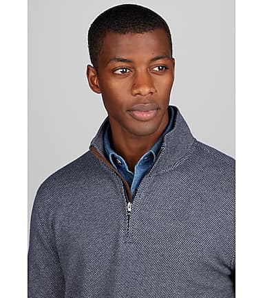 Jos. A. Bank Tailored Fit 1/4 Zip Jacquard Pullover - Big & Tall CLEARANCE  - All Clearance