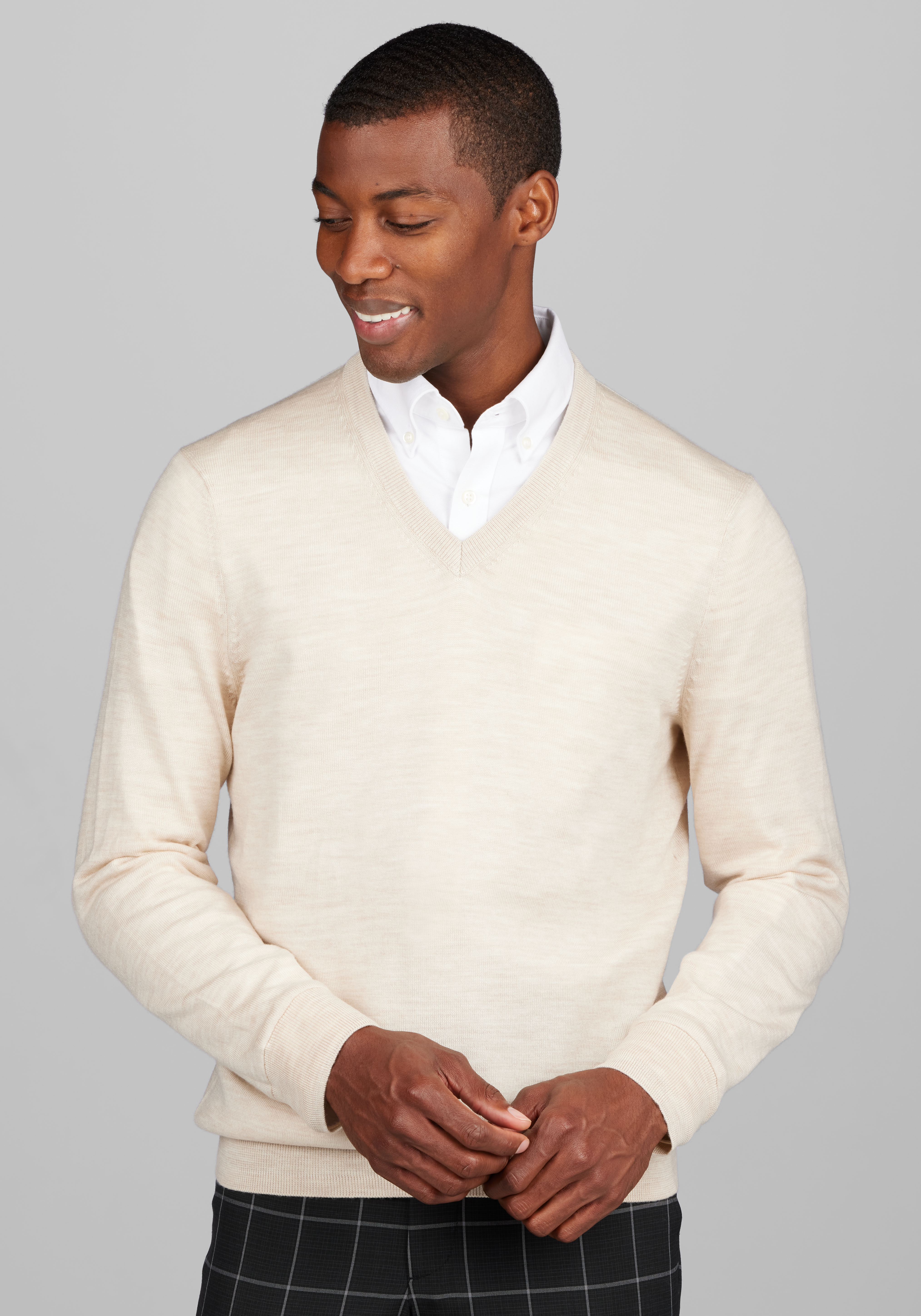 Men's v neck sale sweater with dress shirt