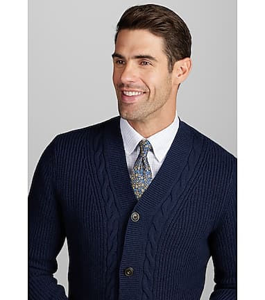 Jos. A. Bank Tailored Fit Cable Knit Button Front Cardigan Big