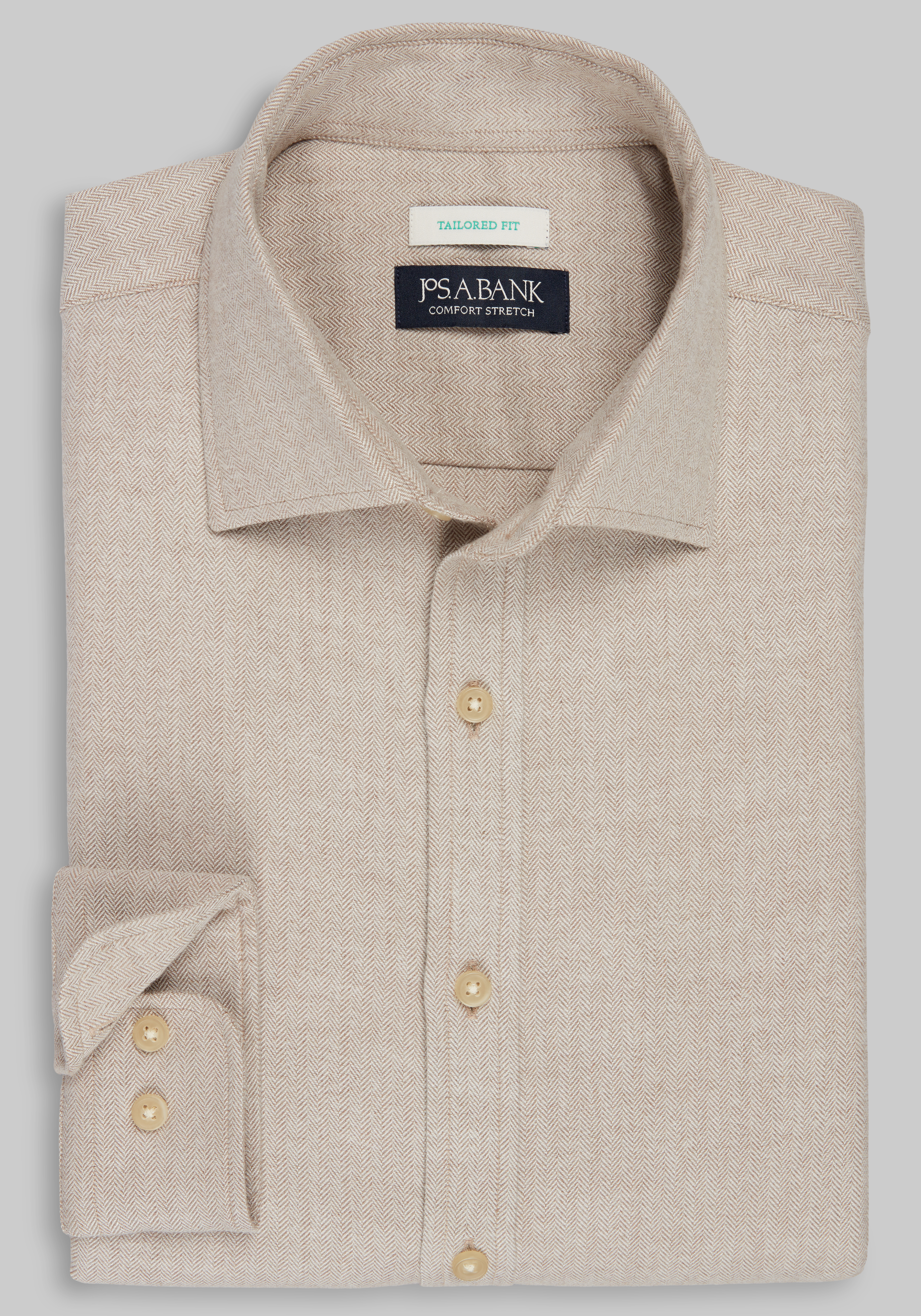 Men's New!, Jos. A Bank Tailored Fit Herringbone Spread Collar Flannel Sportshirt - Jos A Bank