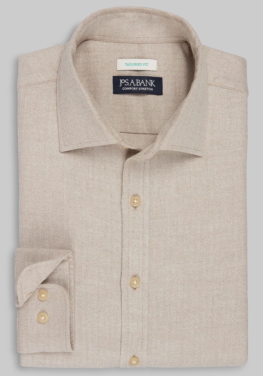 Jos. A Bank Tailored Fit Herringbone Spread Collar Flannel Sportshirt