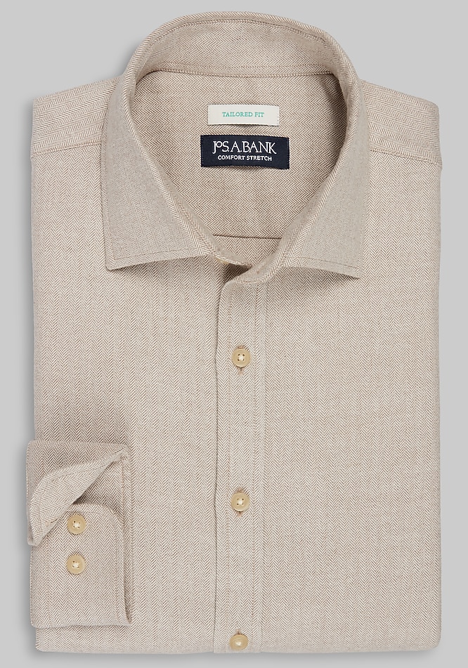 Jos. A Bank Tailored Fit Herringbone Spread Collar Flannel