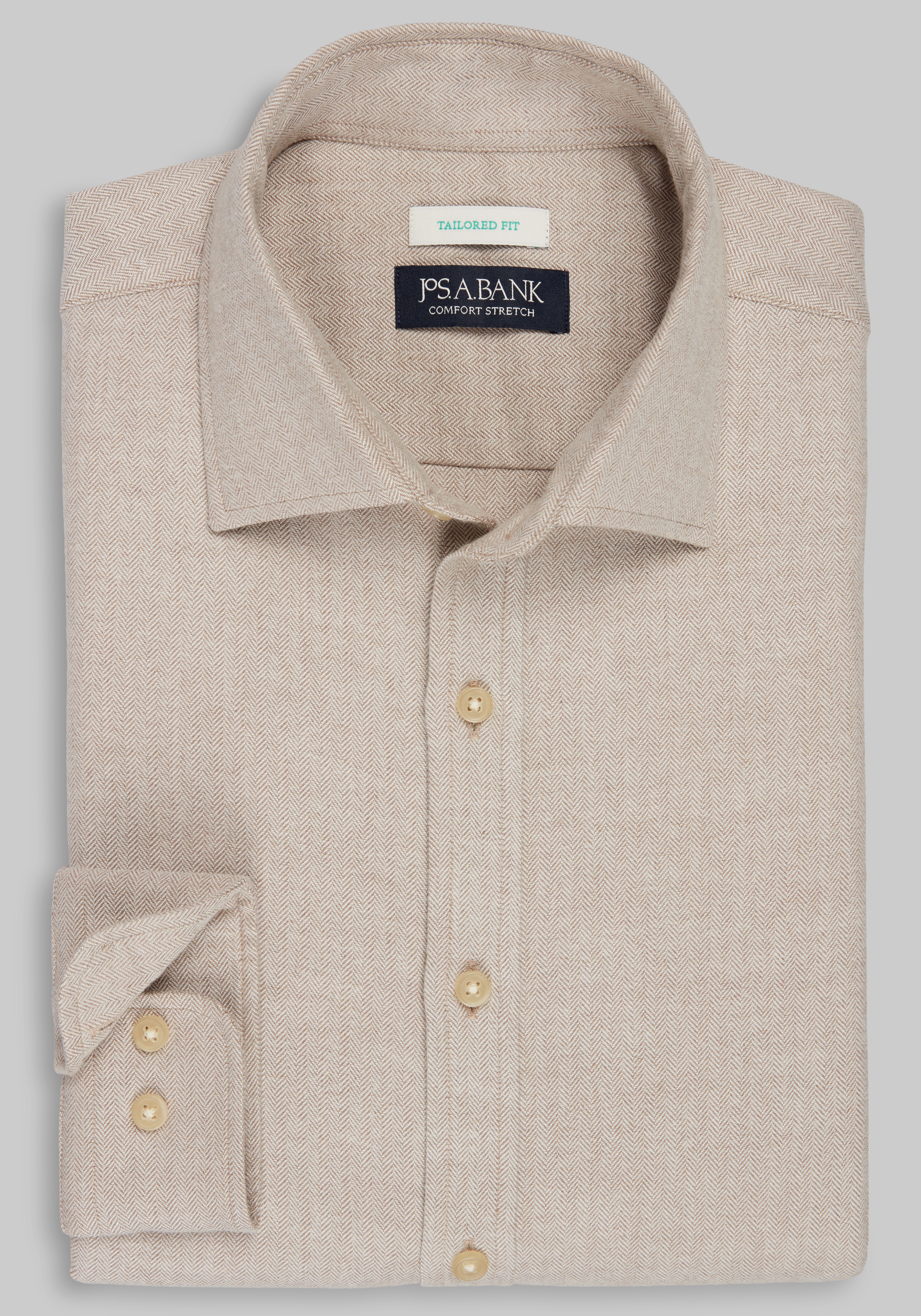 Jos. A Bank Tailored Fit Herringbone Spread Collar Flannel Sportshirt CLEARANCE