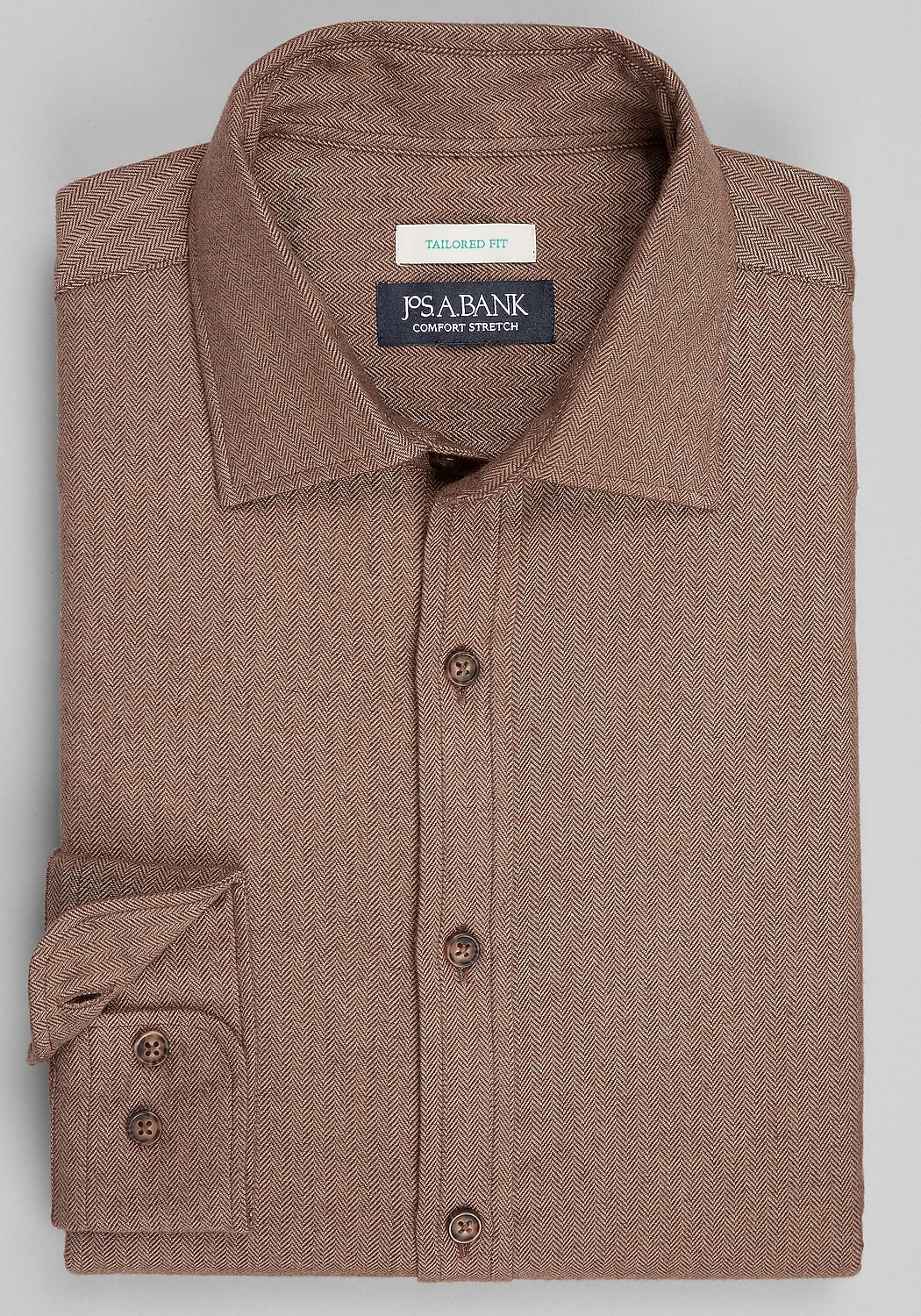Jos. A Bank Tailored Fit Herringbone Spread Collar Flannel Sportshirt