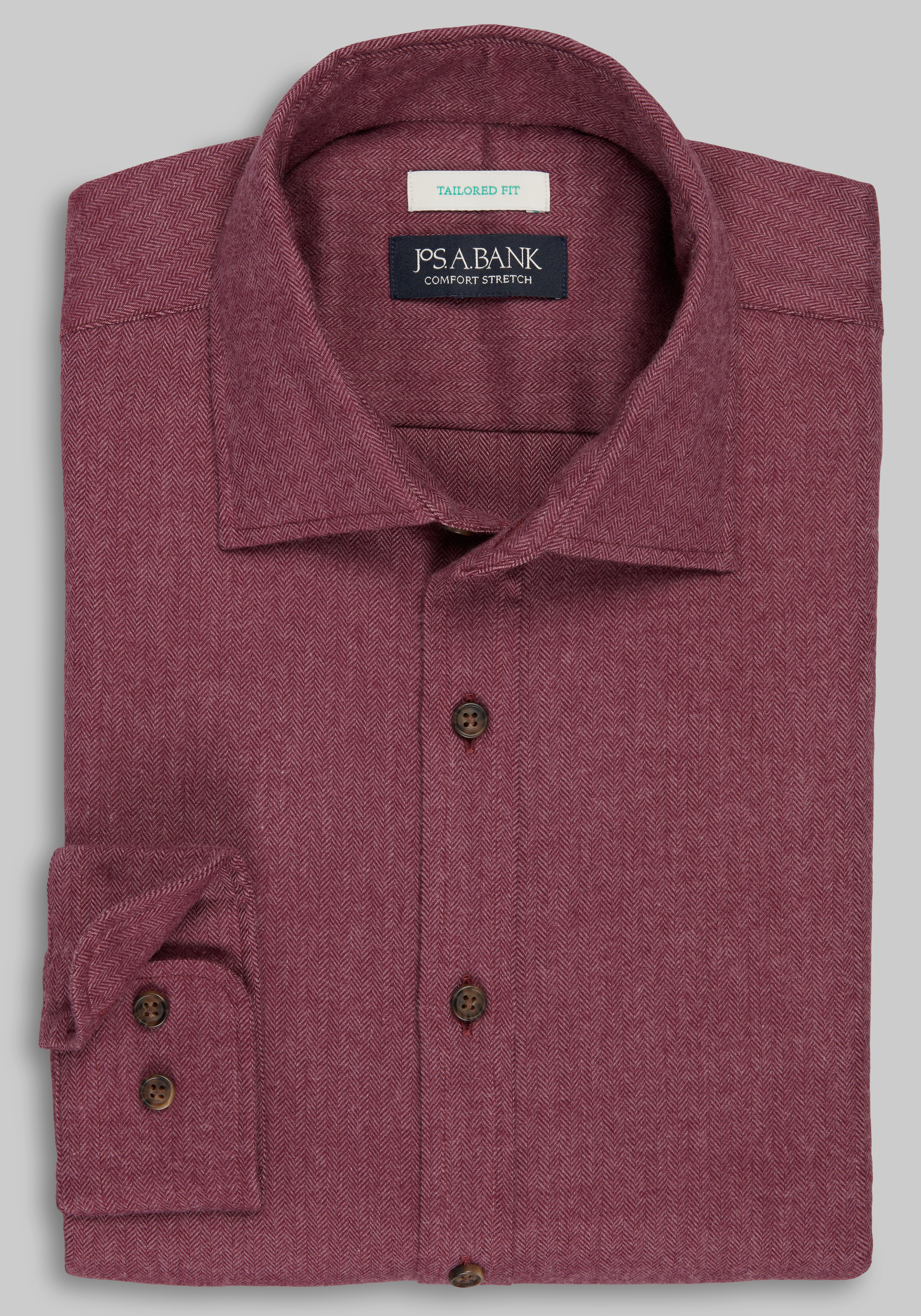 Men's New!, Jos. A Bank Tailored Fit Herringbone Spread Collar Flannel Sportshirt - Jos A Bank