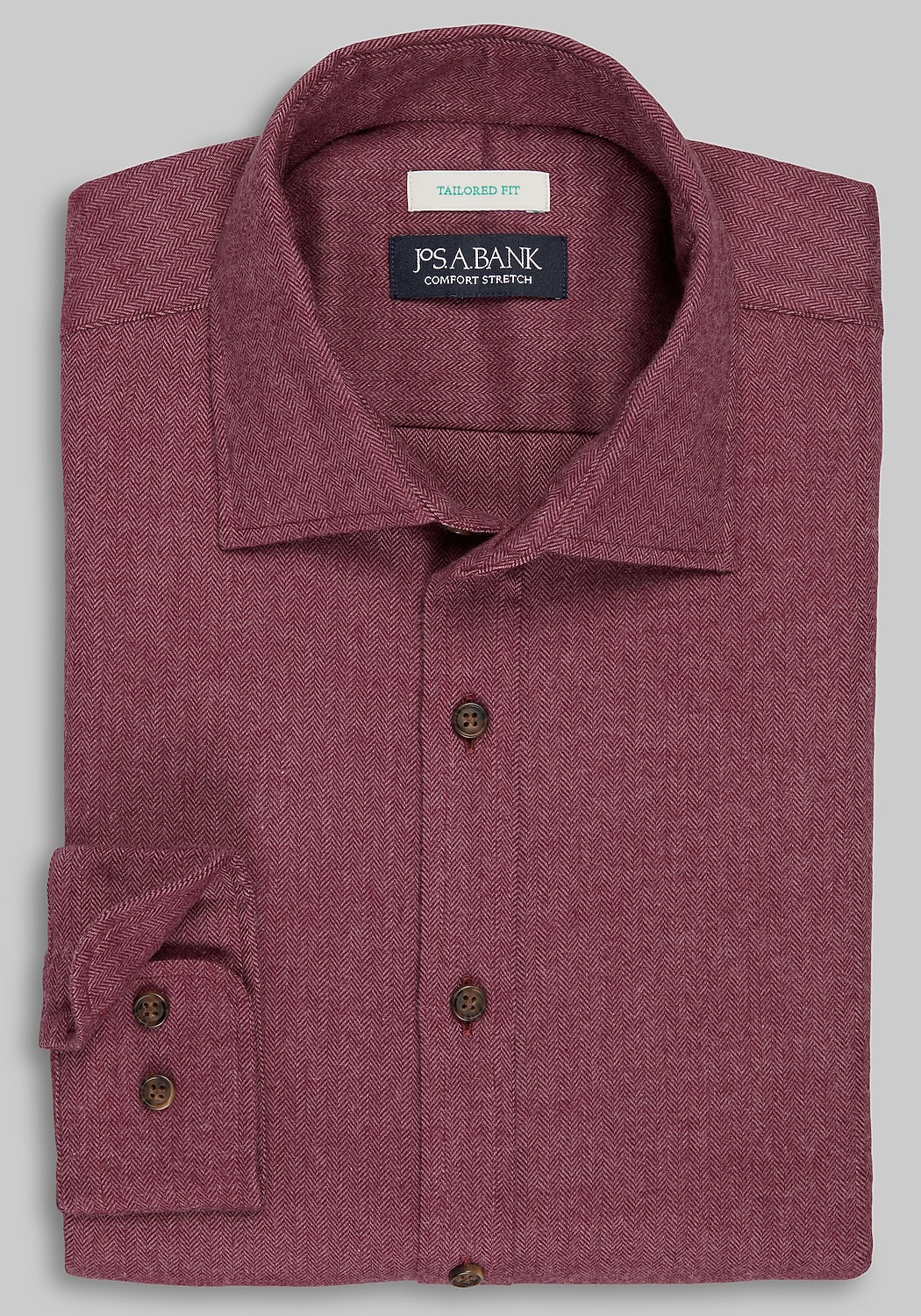 Jos. A Bank Tailored Fit Herringbone Spread Collar Flannel Sportshirt