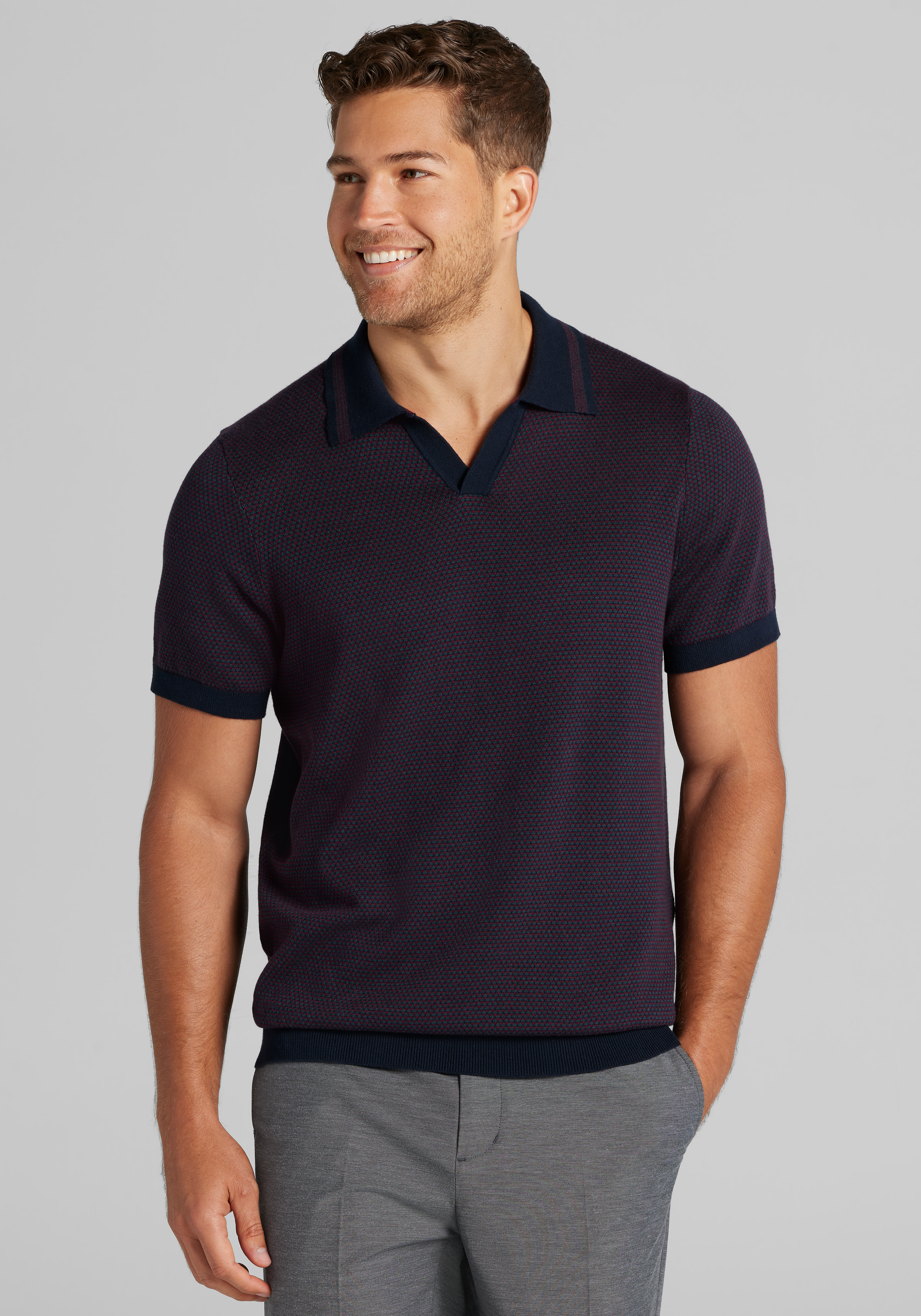 Men's FLYOUT_CATEGORY, Jos. A. Bank Tailored Fit Jacquard Johnny Polo Sweater - Big & Tall - Jos A Bank