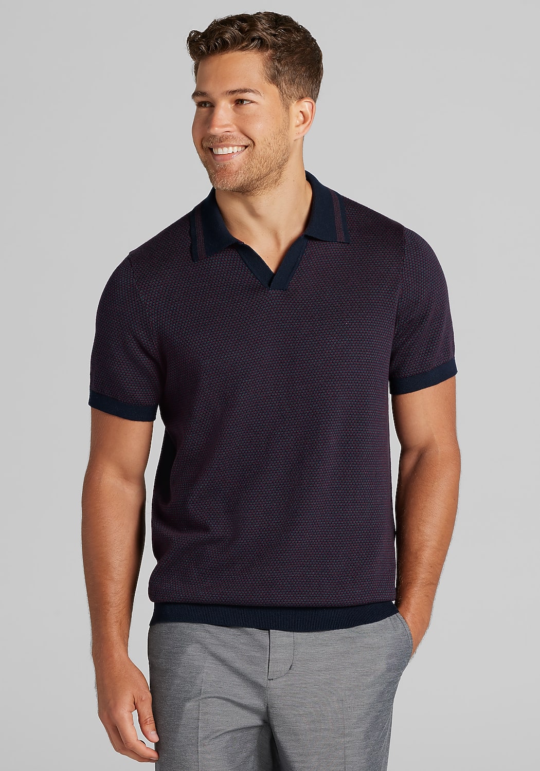 Jos. A. Bank Tailored Fit Jacquard Johnny Polo Sweater - Big & Tall