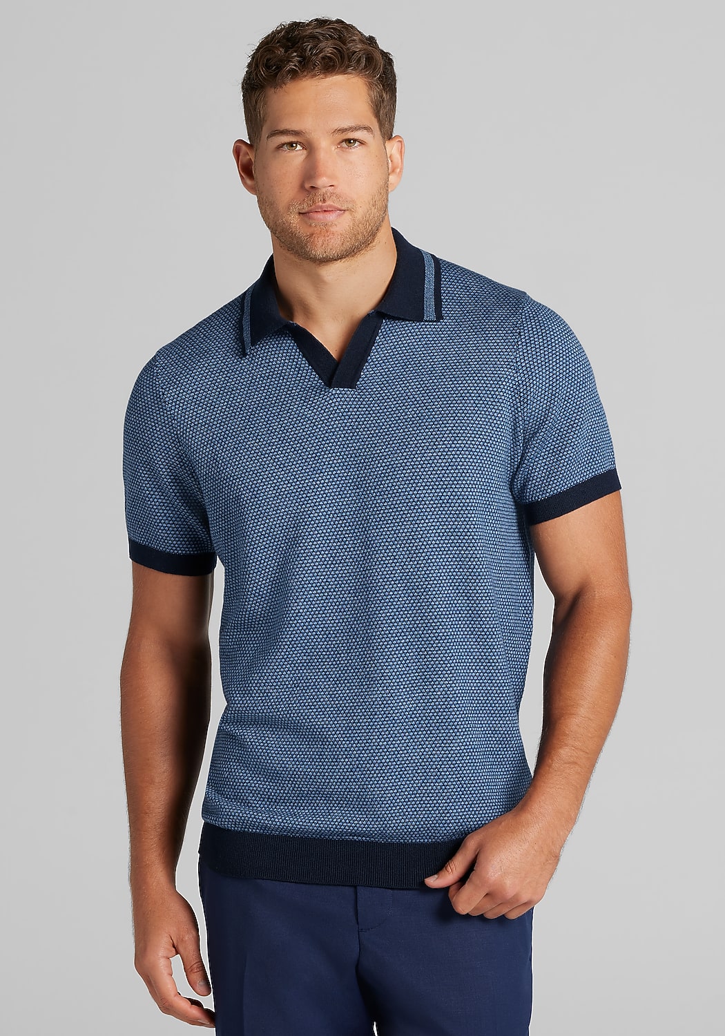 Jos. A. Bank Tailored Fit Jacquard Johnny Polo Sweater