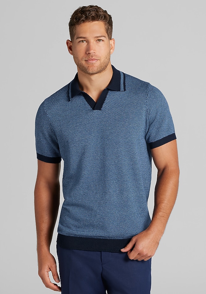 Jos. A. Bank Tailored Fit Jacquard Johnny Polo Sweater - Big