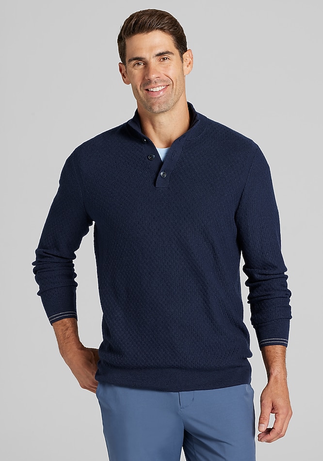 Jos. A. Bank Tailored Fit Textured Button Mock Neck Sweater
