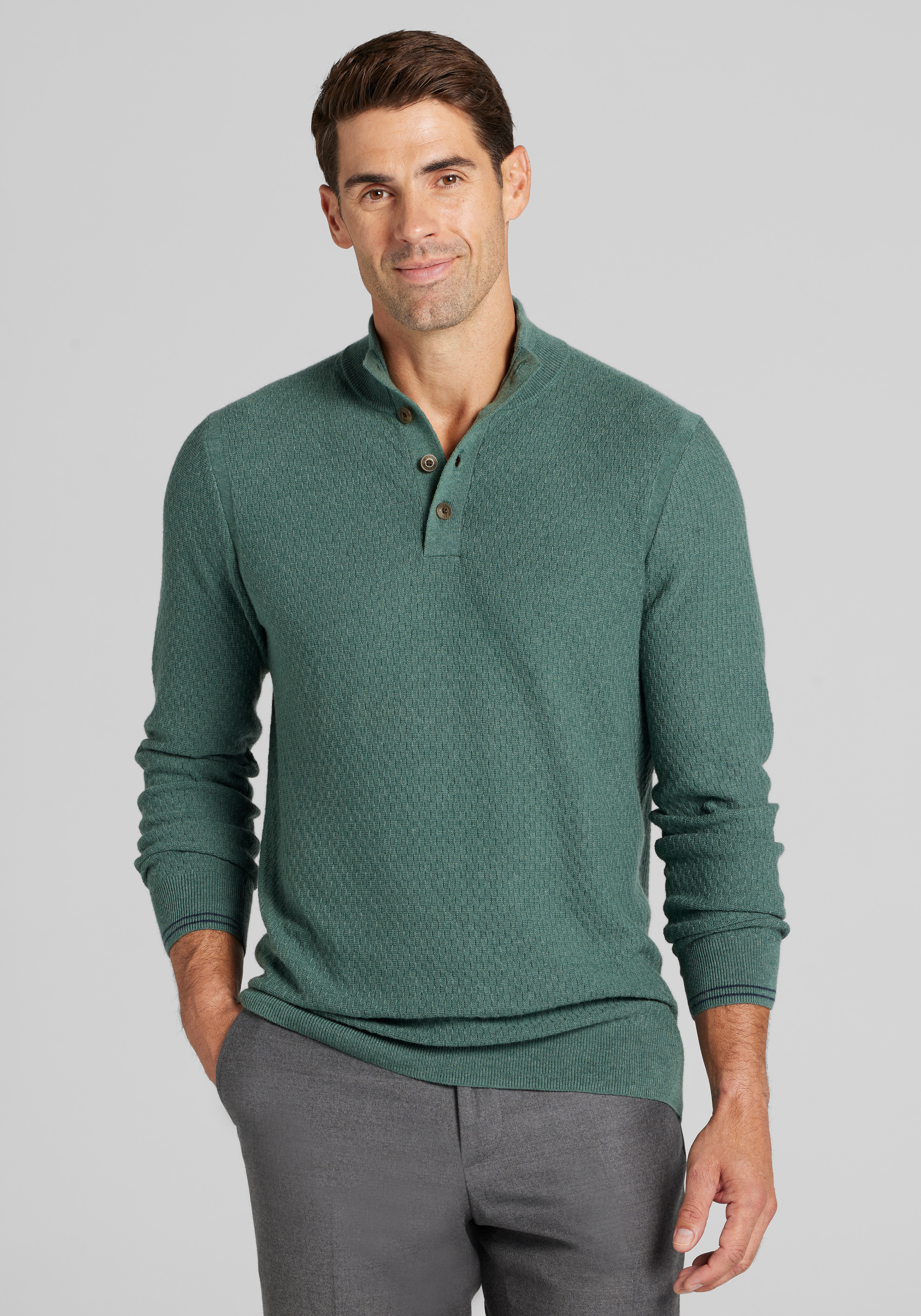 Men's CLEARANCE, Jos. A. Bank Tailored Fit Textured Button Mock Neck Sweater - Big & Tall CLEARANCE - Jos A Bank