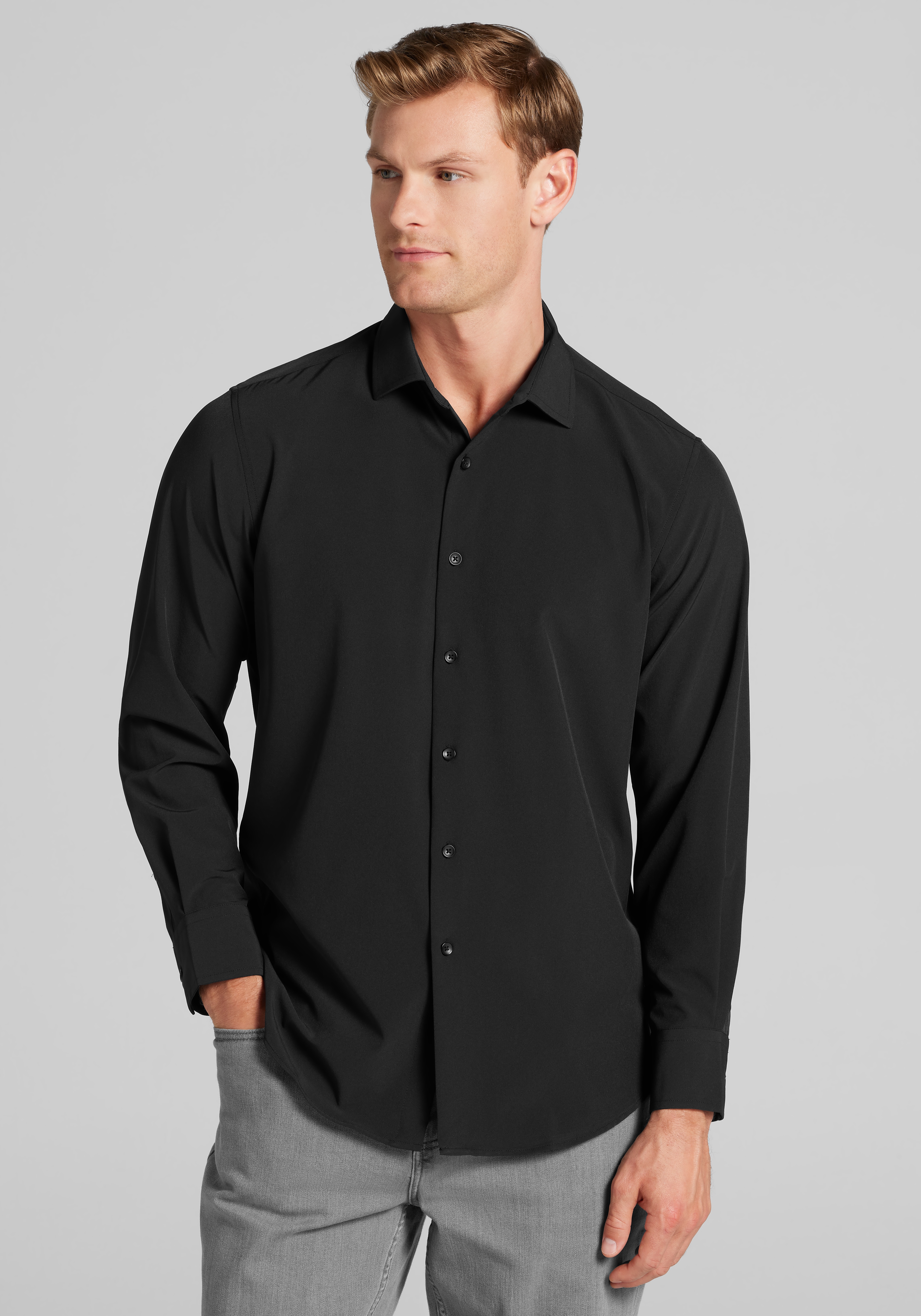 Men's Dress Shirts, Traveler® Collection COOLMOTION Tailored Fit 4-Way Stretch Button Up Shirt - Jos A Bank