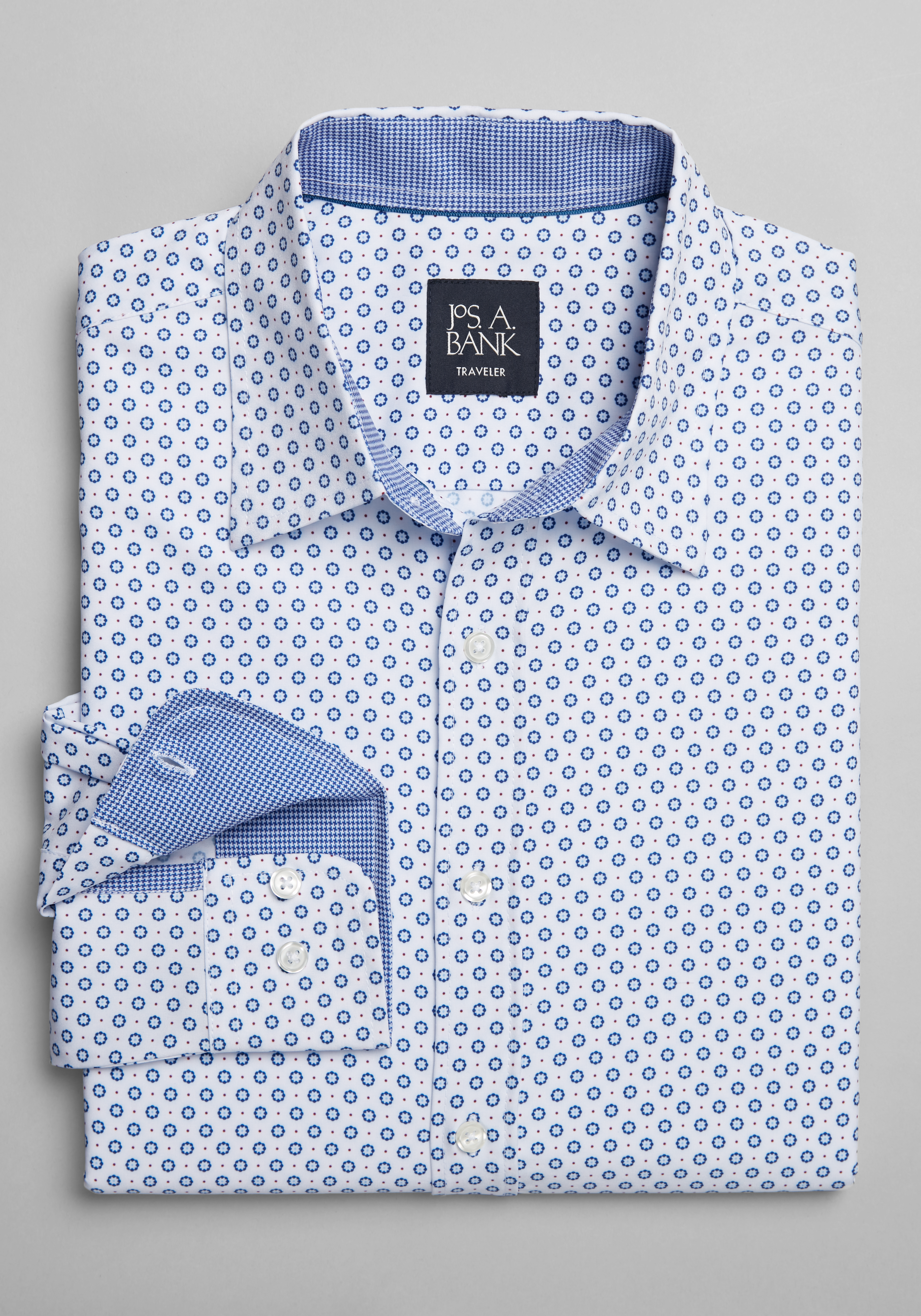 White Blue Dots Mens Short Sleeve Button up Shirts - Tailored Slim Fit  Cotton Dress Shirts