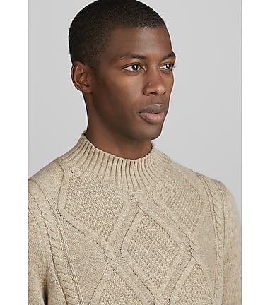 Jos. A. Bank Tailored Fit Mock Neck Cable Knit Sweater - Big