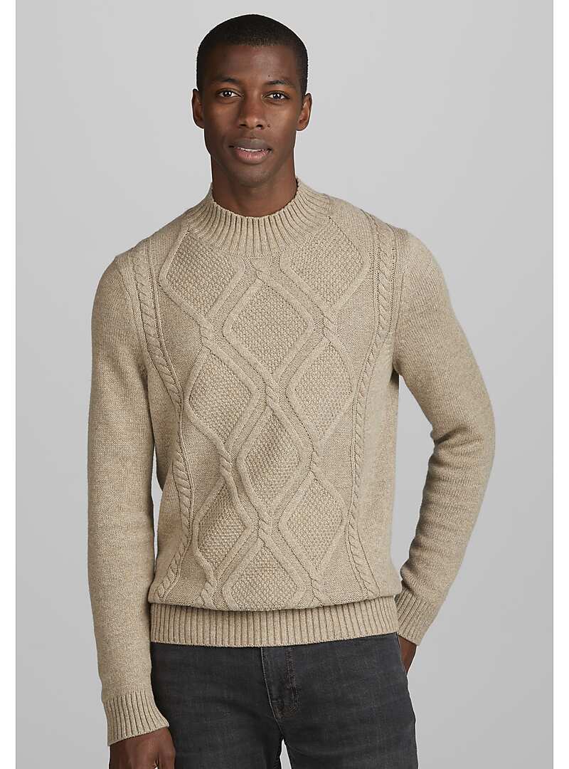 Jos. A. Bank Tailored Fit Mock Neck Cable Knit Sweater CLEARANCE - All ...