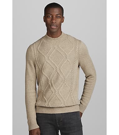 Jos. A. Bank Tailored Fit Mock Neck Cable Knit Sweater - Big