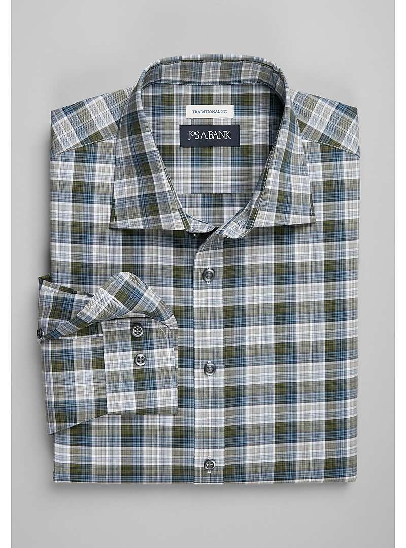 Jos. A. Bank Men's Traditional Fit Spread Collar Plaid Sportshirt 