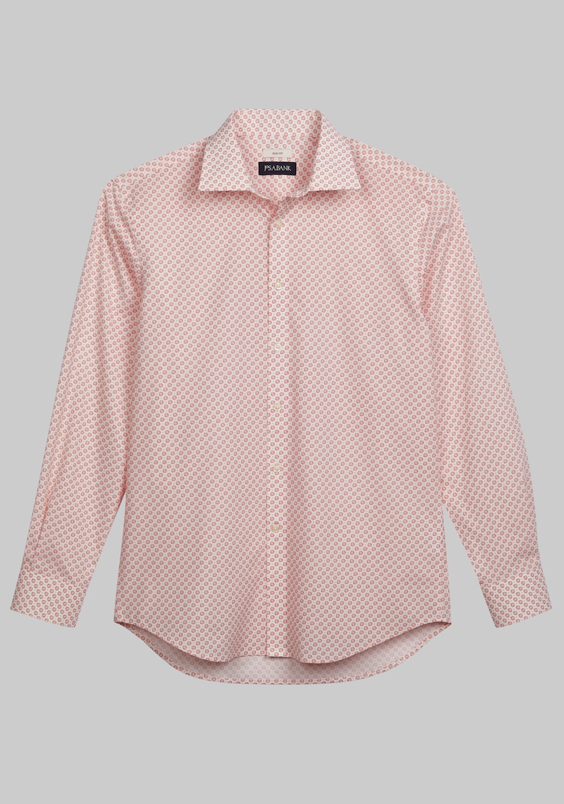 JoS. A. Bank Big & Tall Men's Slim Fit Spread Collar Floral Casual Shirt , Coral Pink, XX Large