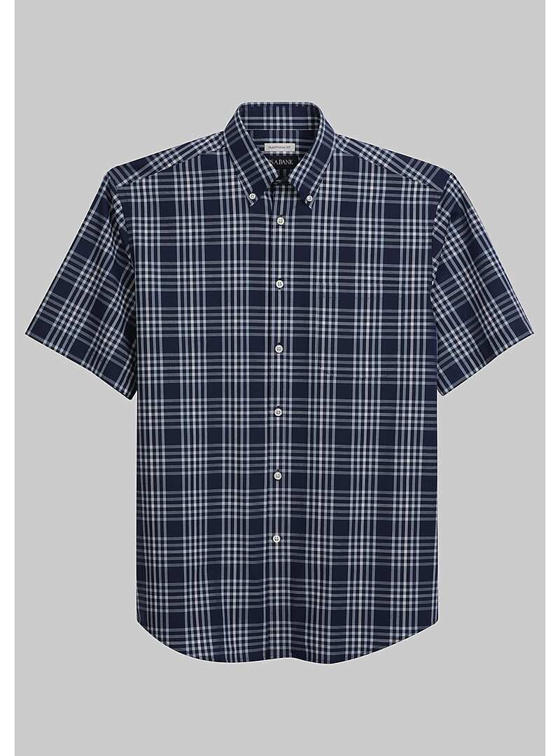 Jos. A Bank Traditional Fit Large Plaid Short Sleeve Sportshirt - Jos ...