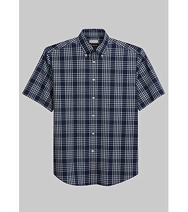 Jos. A Bank Traditional Fit Large Plaid Short Sleeve Sportshirt