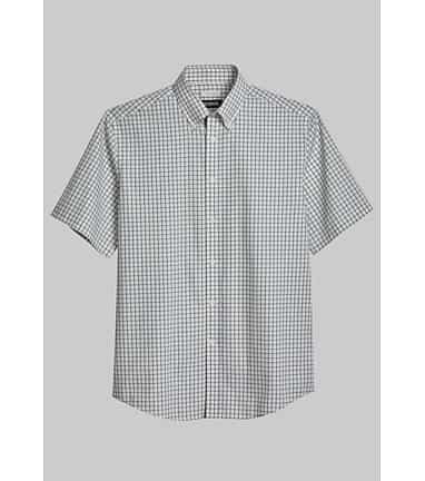 Men s Jos. A. Bank Comfort Stretch Tailored Fit Short Sleeve Casual Shirt Clearance at Jos. A. Bank Navy Yellow Size Small