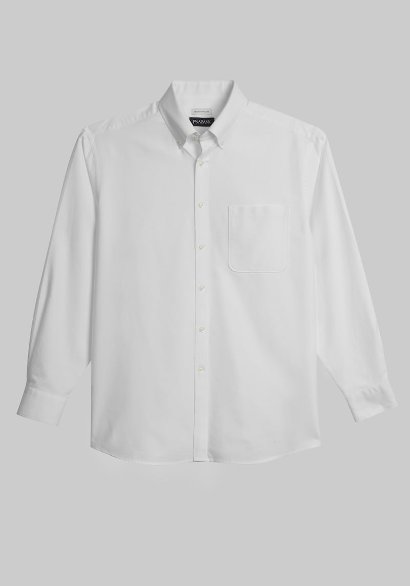 JoS. A. Bank Big & Tall Men's Traditional Fit Button-Down Collar Oxford Casual Shirt , White, LARGE TALL