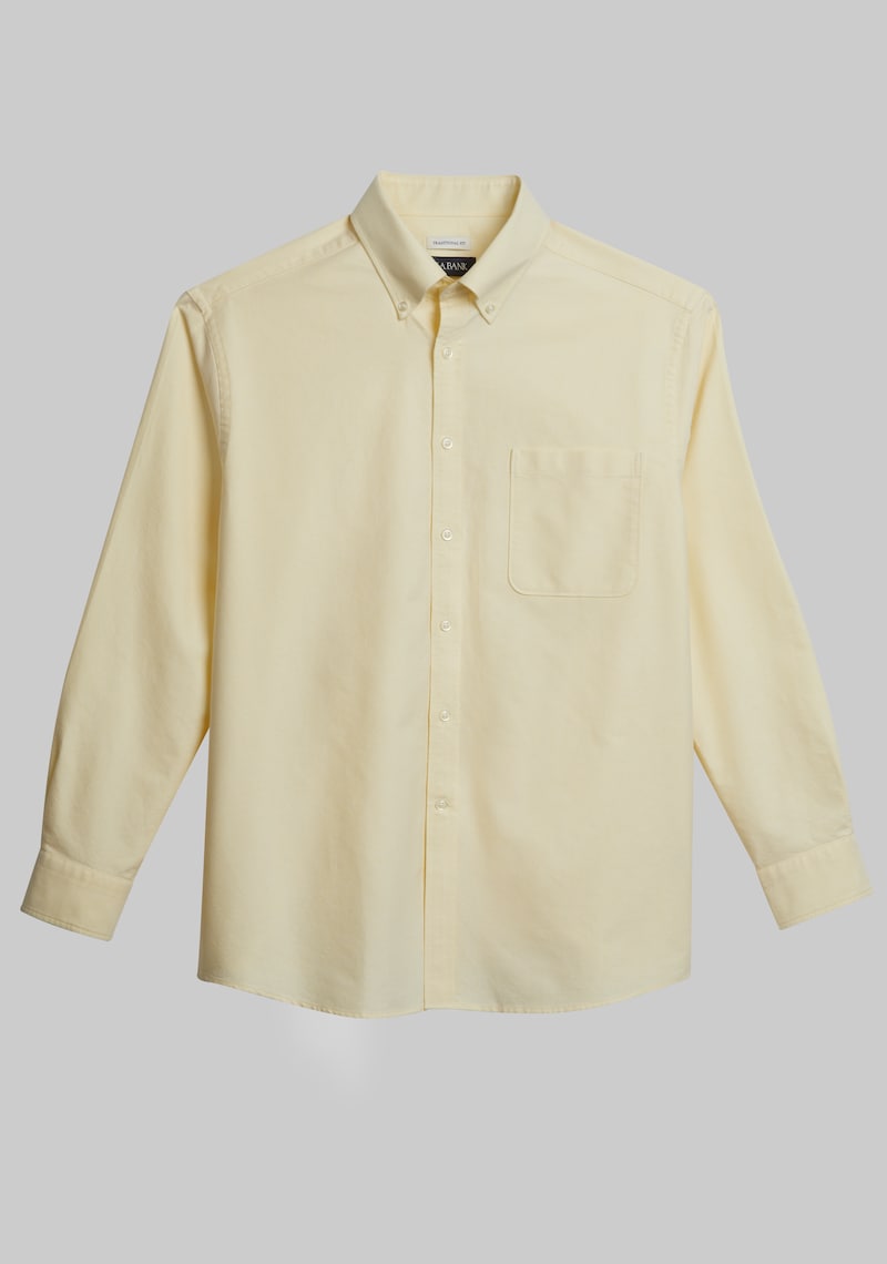 JoS. A. Bank Big & Tall Men's Traditional Fit Button-Down Collar Oxford Casual Shirt , Pale Yellow, XX Large