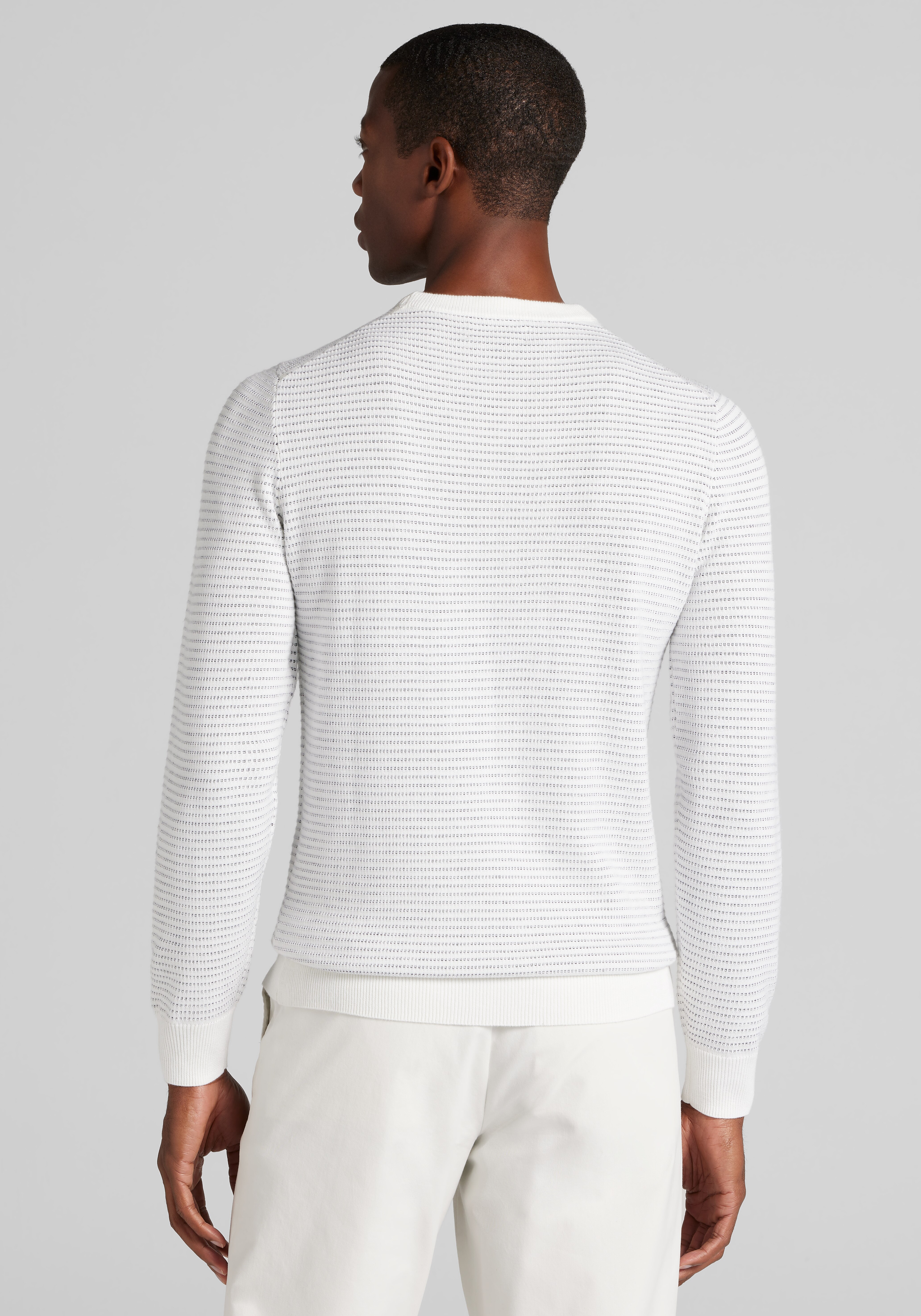 Tailored Fit Stripe Textured Crew Neck Sweater CLEARANCE