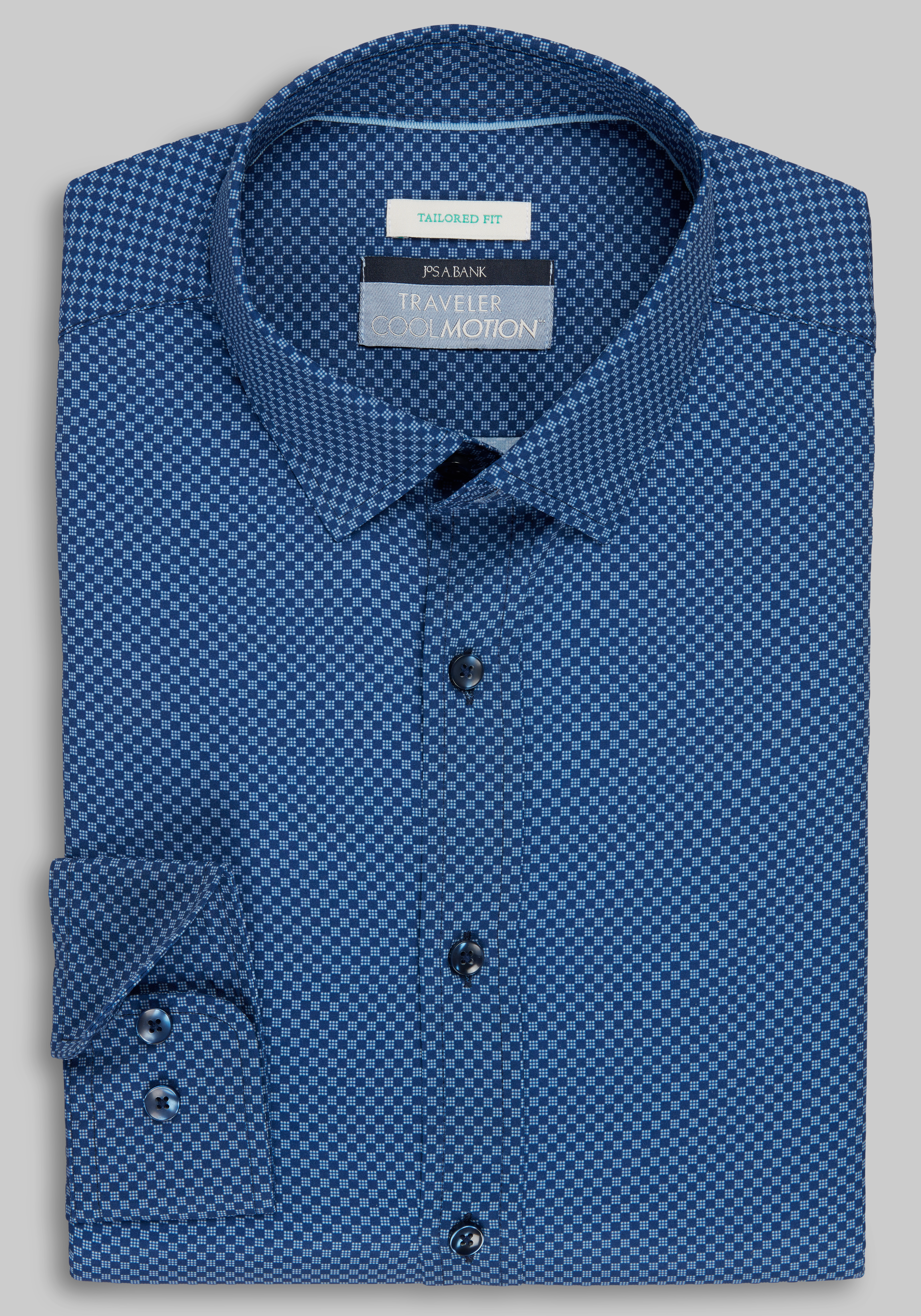 Men's Casual Tops, Traveler Collection Tailored Fit Dot Box 4-Way Stretch Sportshirt - Jos A Bank