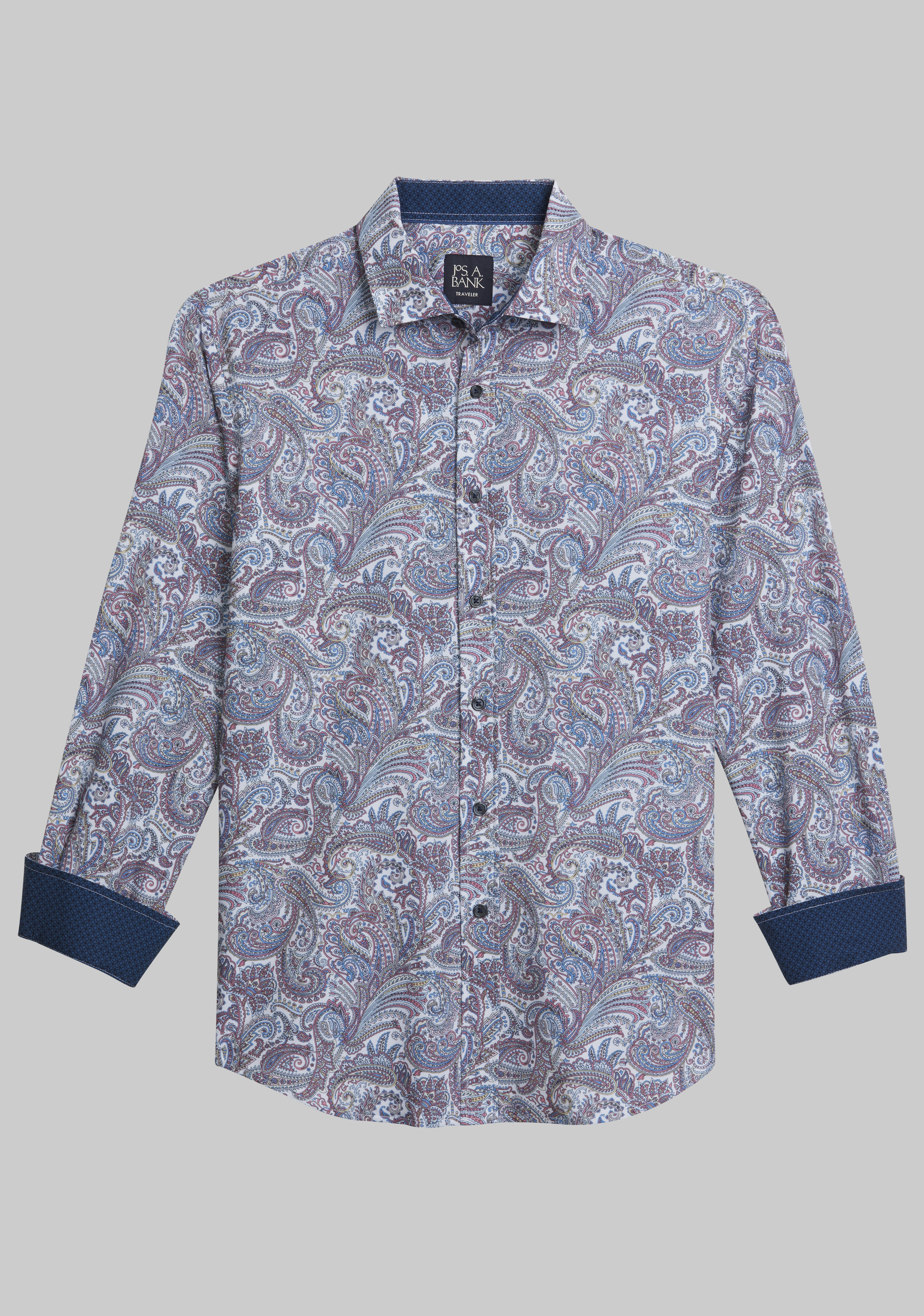 White & Pink Paisley Fitted Cotton Stretch Shirt