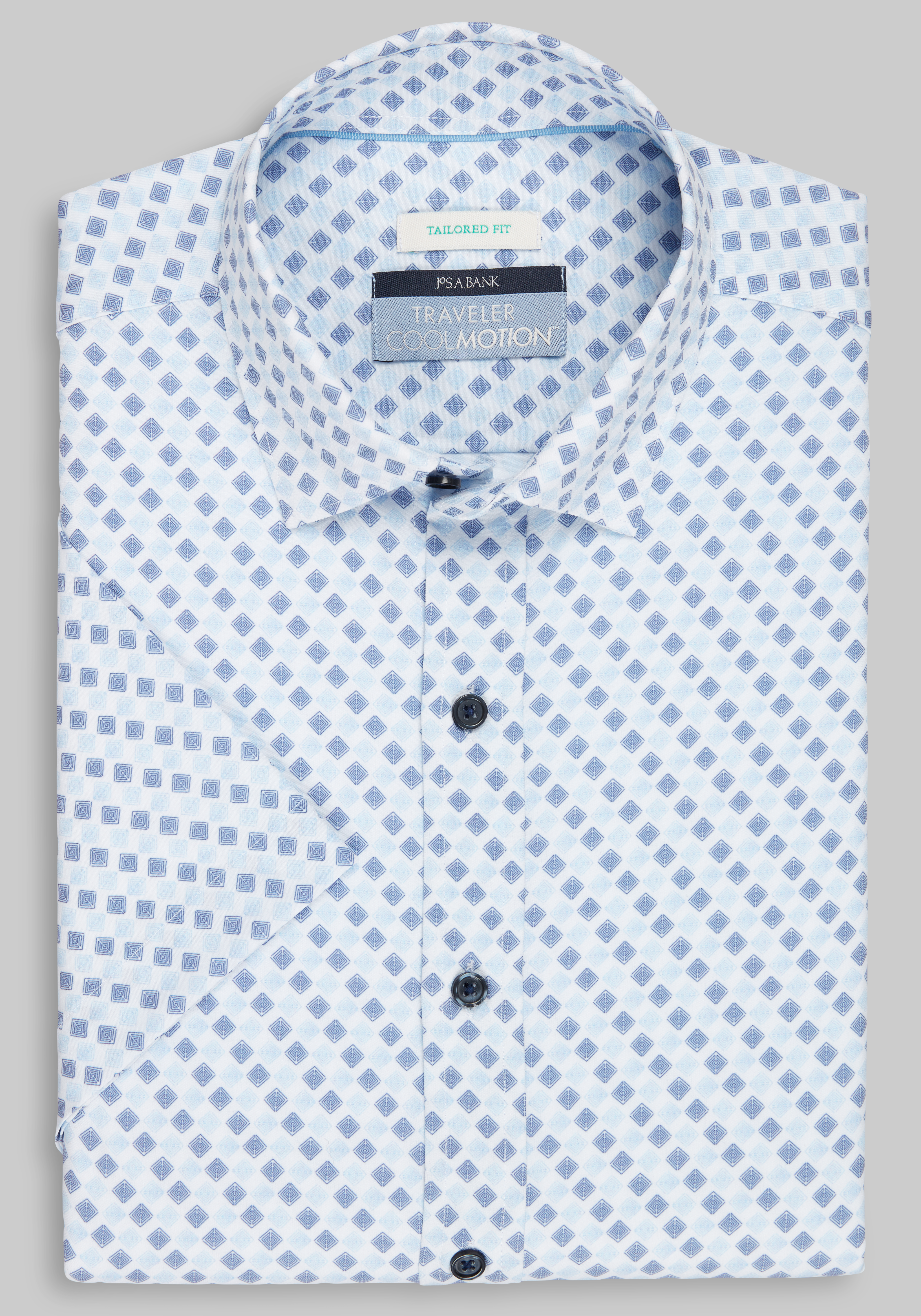 Men's FLYOUT_CATEGORY, Traveler Collection Tailored Fit Diamond 4-Way Stretch Short Sleeve Sportshirt - Big & Tall - Jos A Bank