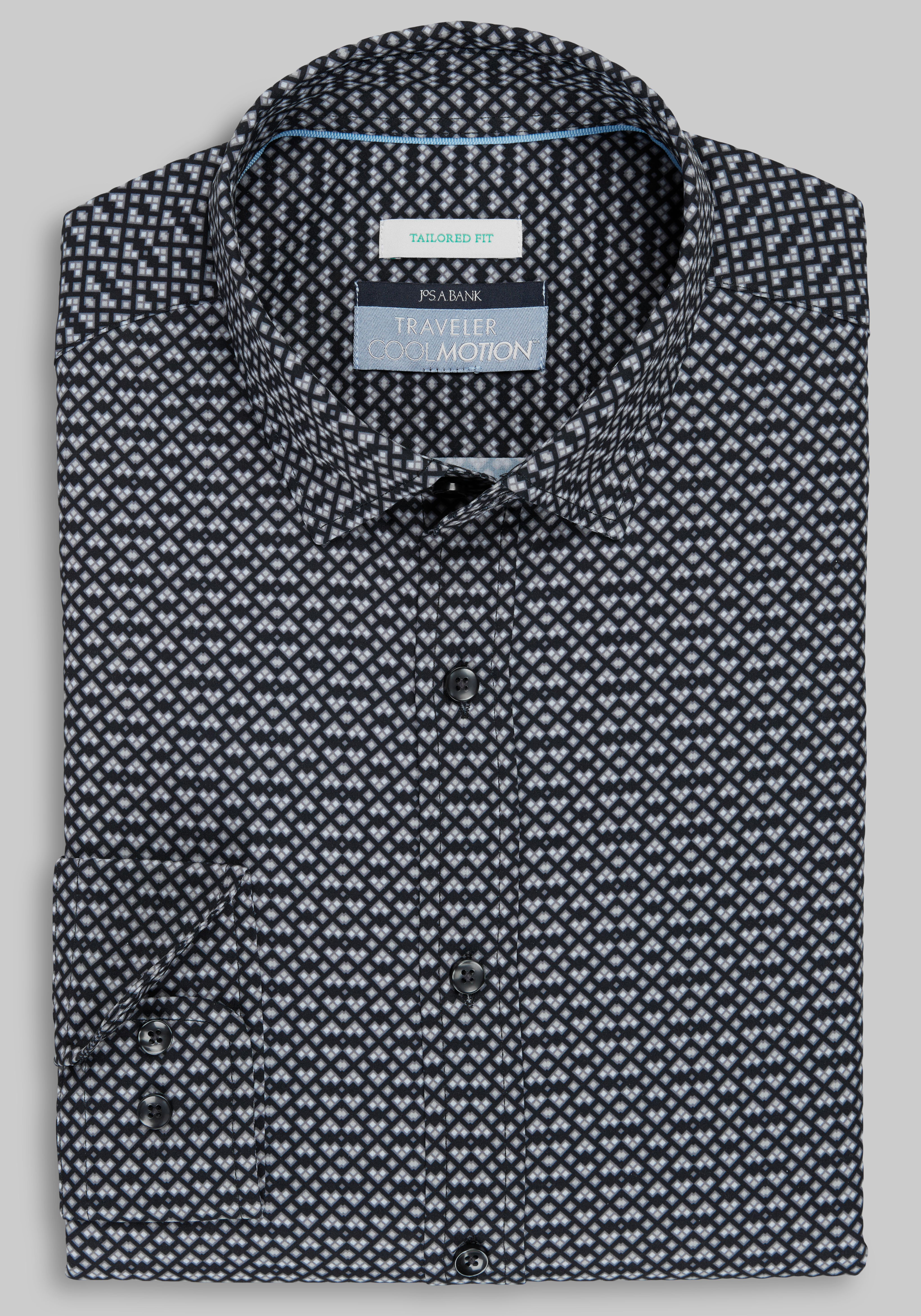 Men's Casual Tops, Traveler Collection Tailored Fit Wavy Box 4-Way Stretch Sportshirt - Jos A Bank