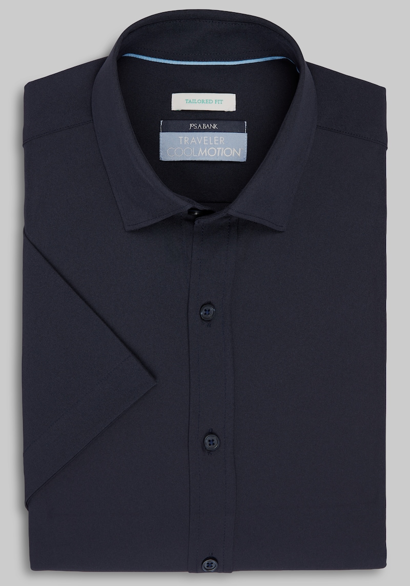 Men's Big & Tall Traveler Collection Tailored Fit Solid 4-Way Stretch Short Sleeve Casual Shirt at Jos. A. Bank, Blue/Navy, Size XX Large
