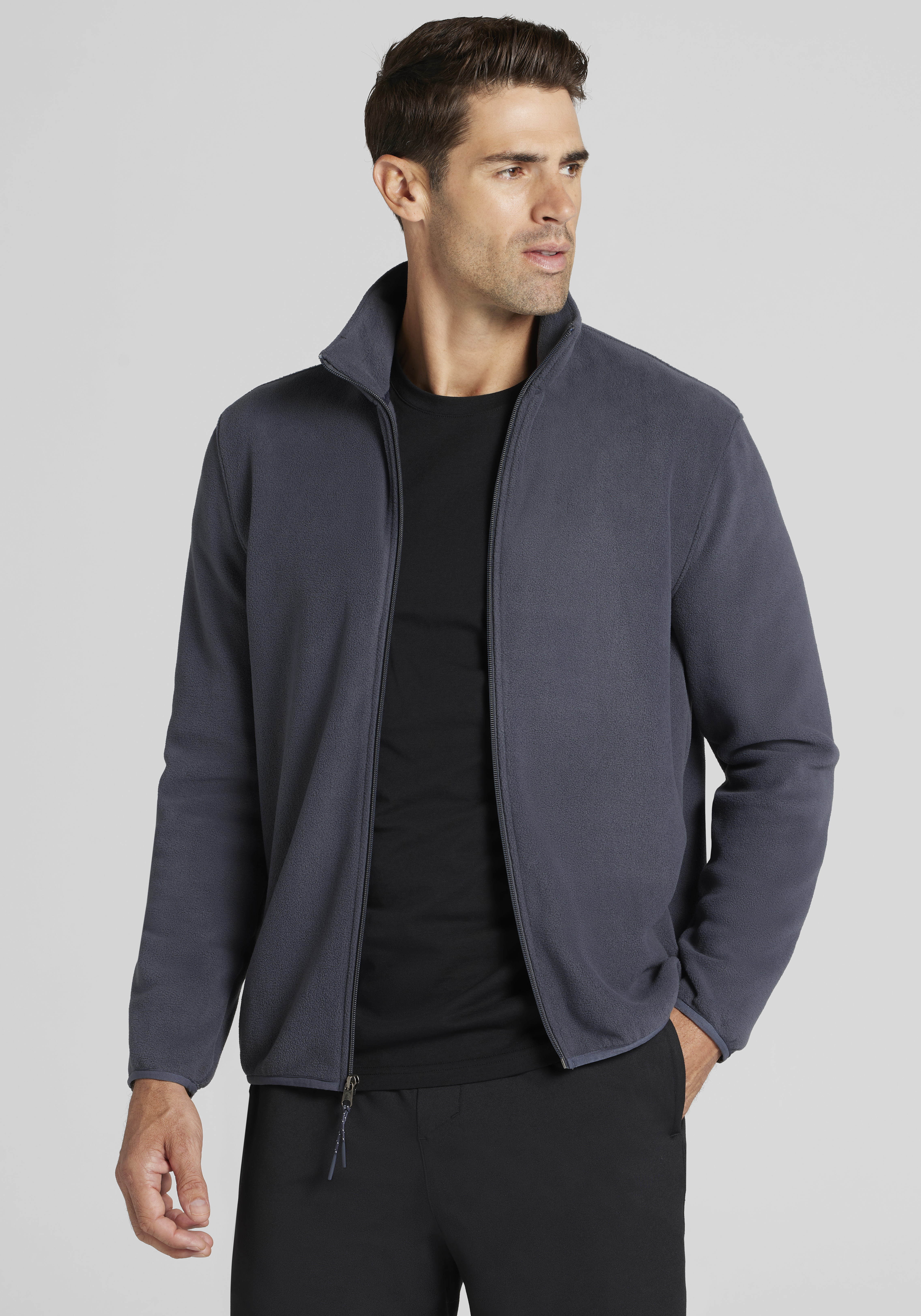 Men's Sweaters, Traveler&reg; COOL<i>MOTION</i> Tailored Fit Full Zip Fleece Jacket - Jos A Bank