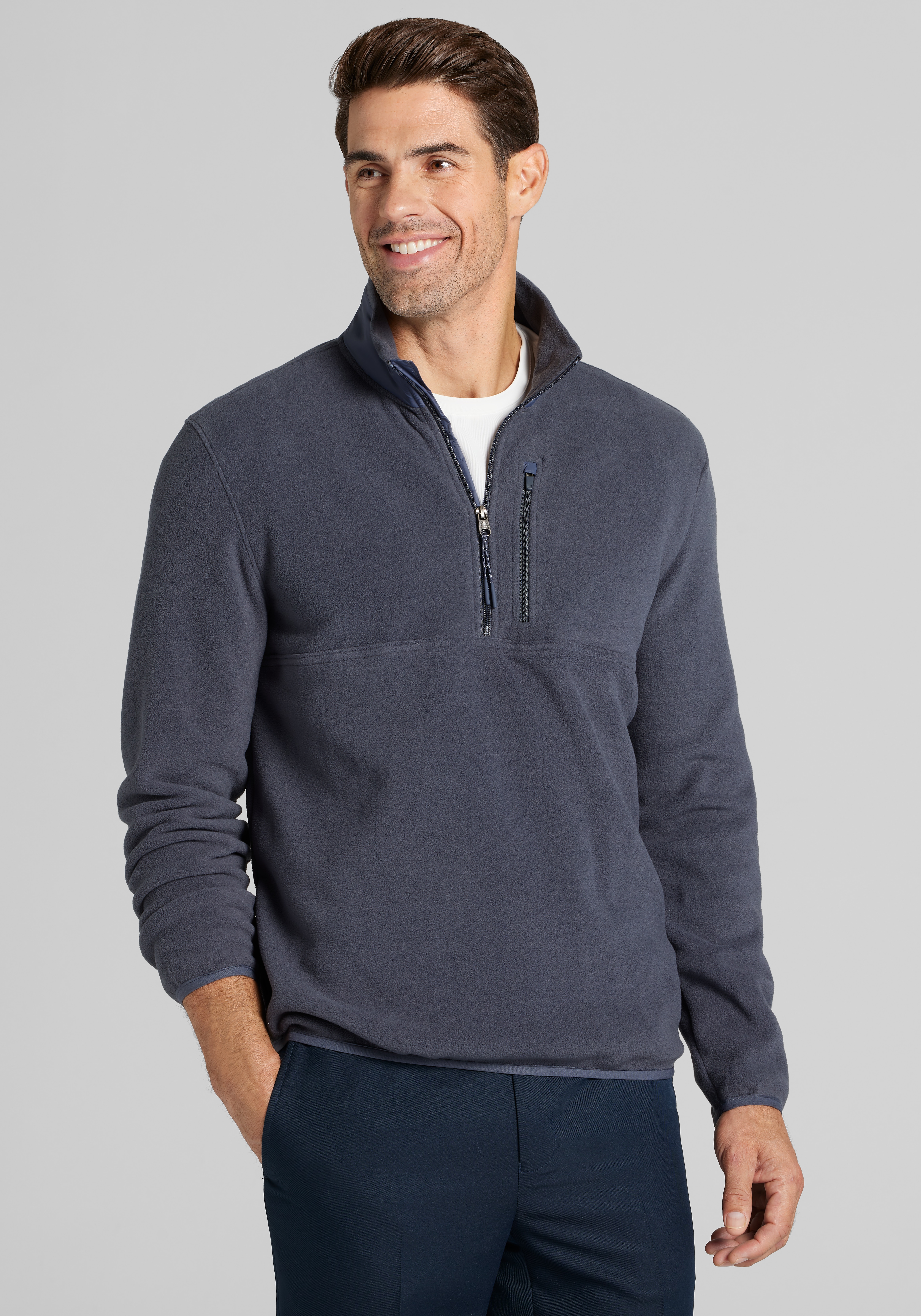 Men's New!, Traveler&reg; COOL<i>MOTION</i> Tailored Fit Fleece 1/4 Zip Pullover - Jos A Bank