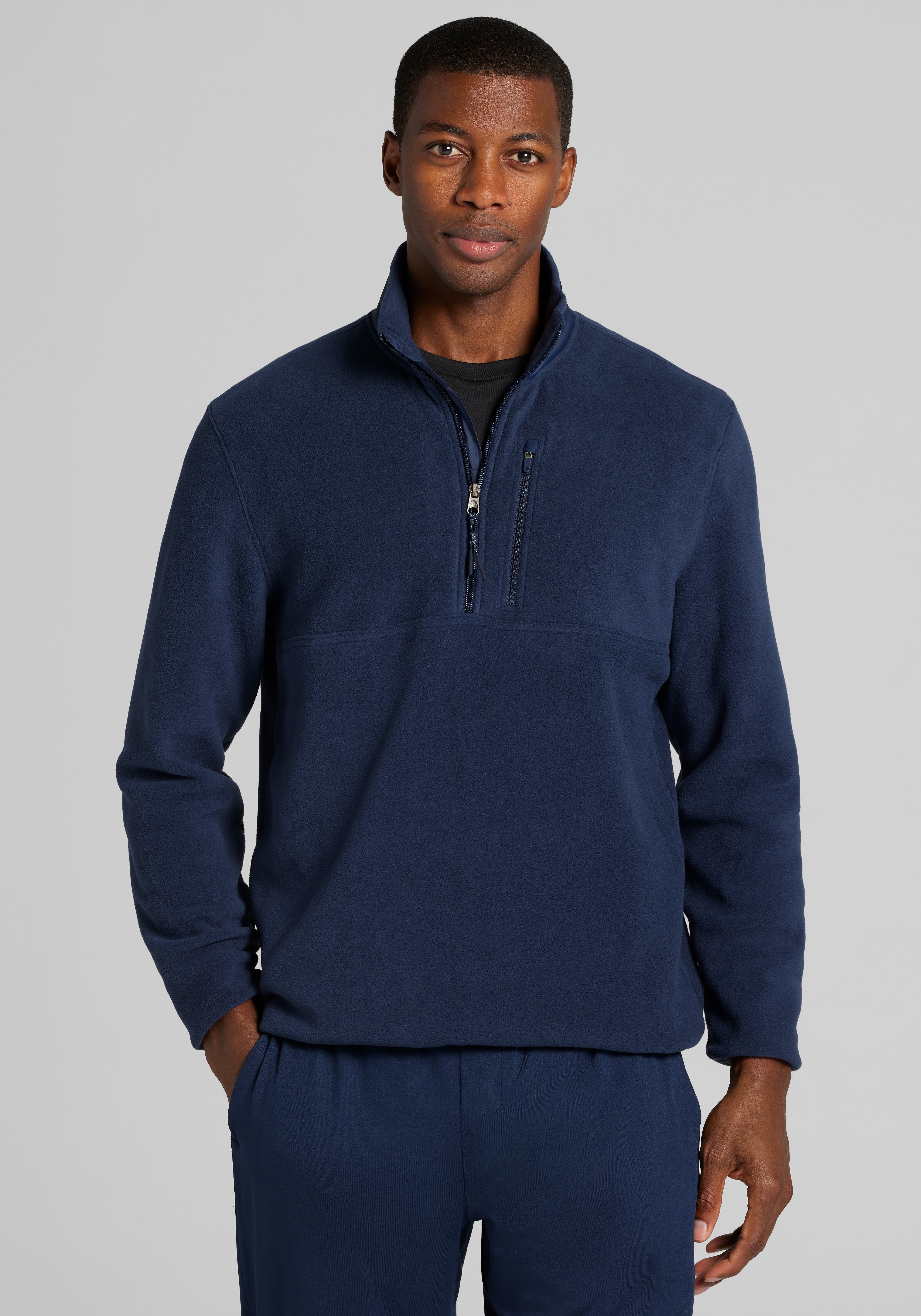 Men's Sweaters, Traveler&reg; COOL<i>MOTION</i> Tailored Fit Fleece 1/4 Zip Pullover - Jos A Bank