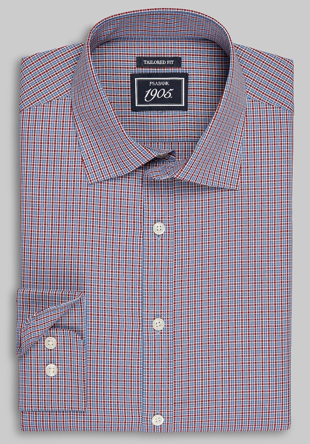 1905 Collection Tailored Fit Small Railroad Check Comfort Stretch Sportshirt