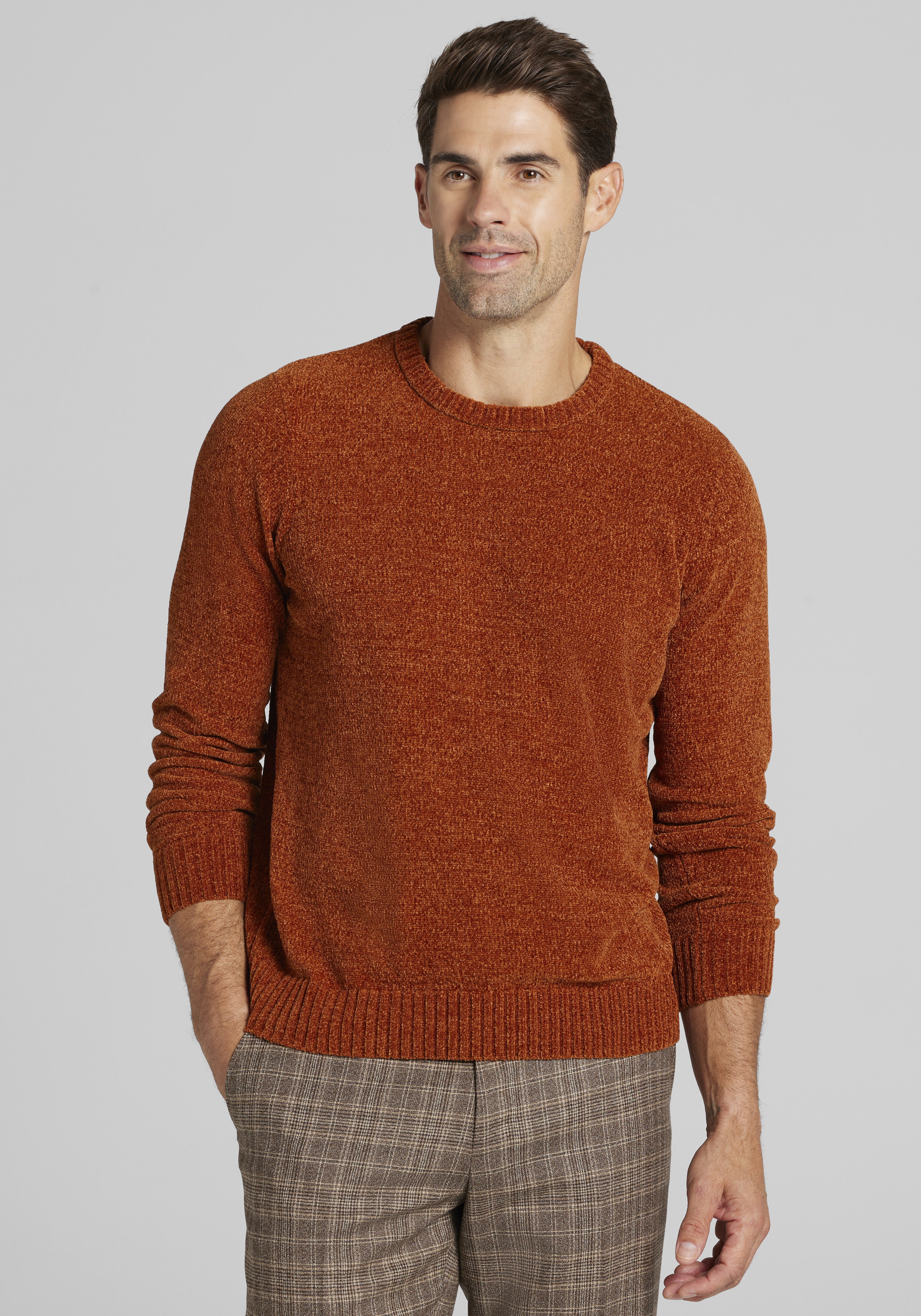 Men's Sweaters, 1905 Collection Tailored Fit Chenille Crew Neck Sweater CLEARANCE - Jos A Bank