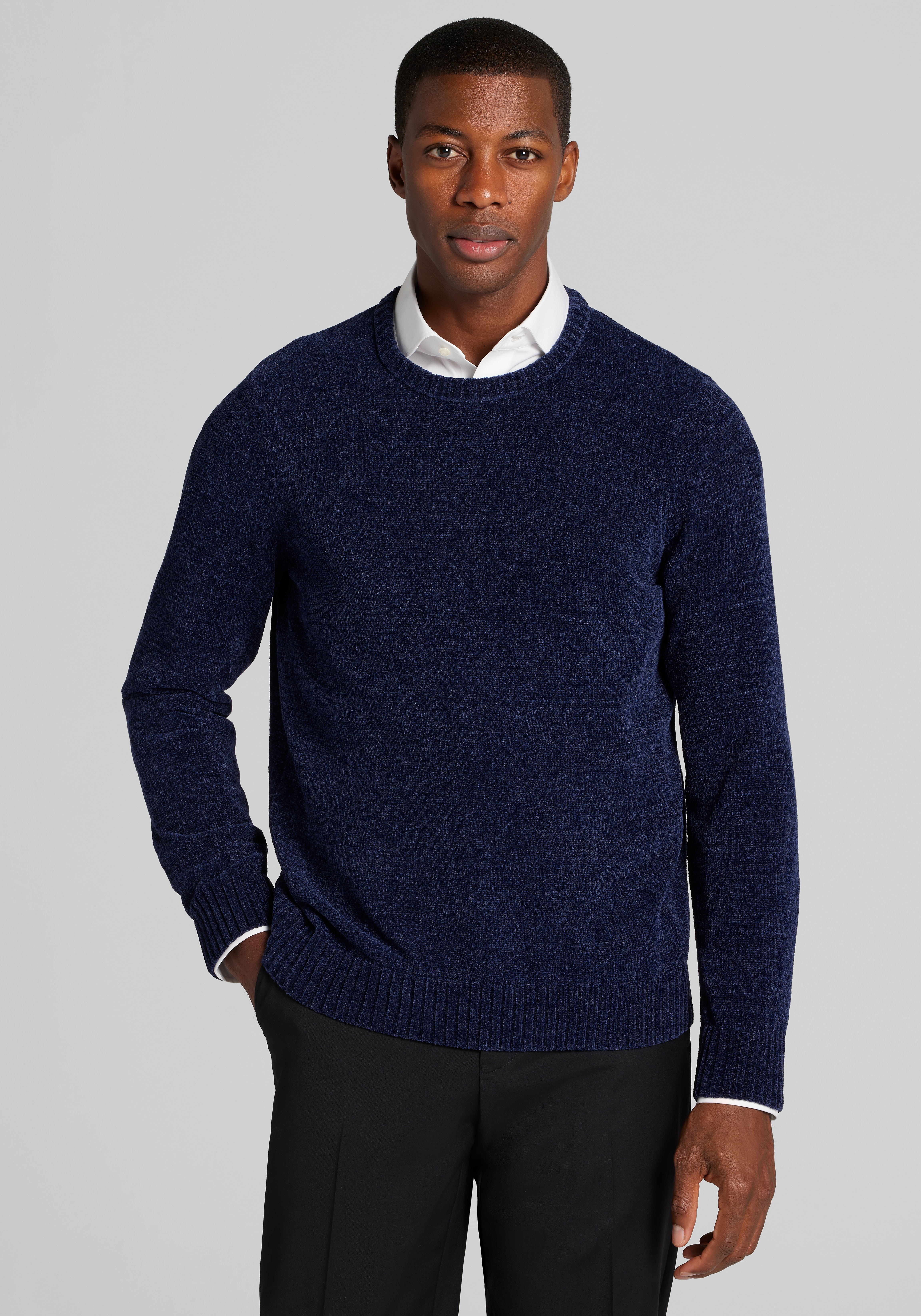 Men's Sweaters, 1905 Collection Tailored Fit Chenille Crew Neck Sweater - Big & Tall - Jos A Bank